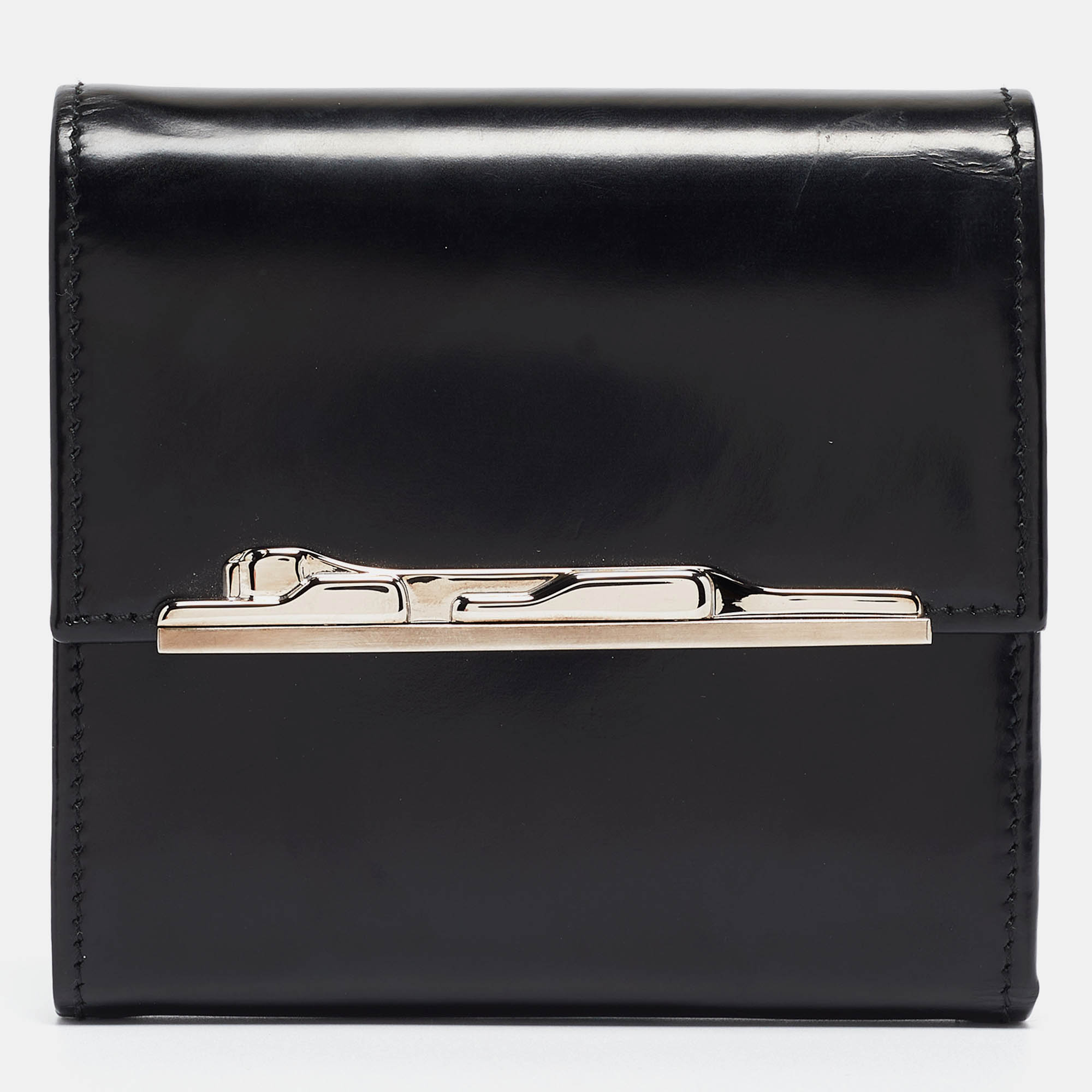Cartier Black Glossy Leather Panthere Art Deco Trifold Wallet