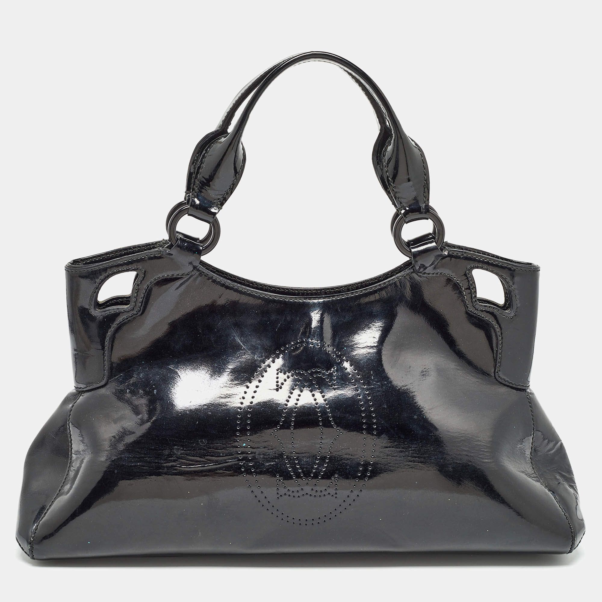Pre Owned Cartier Black Patent Leather Small Marcello De Cartier Tote