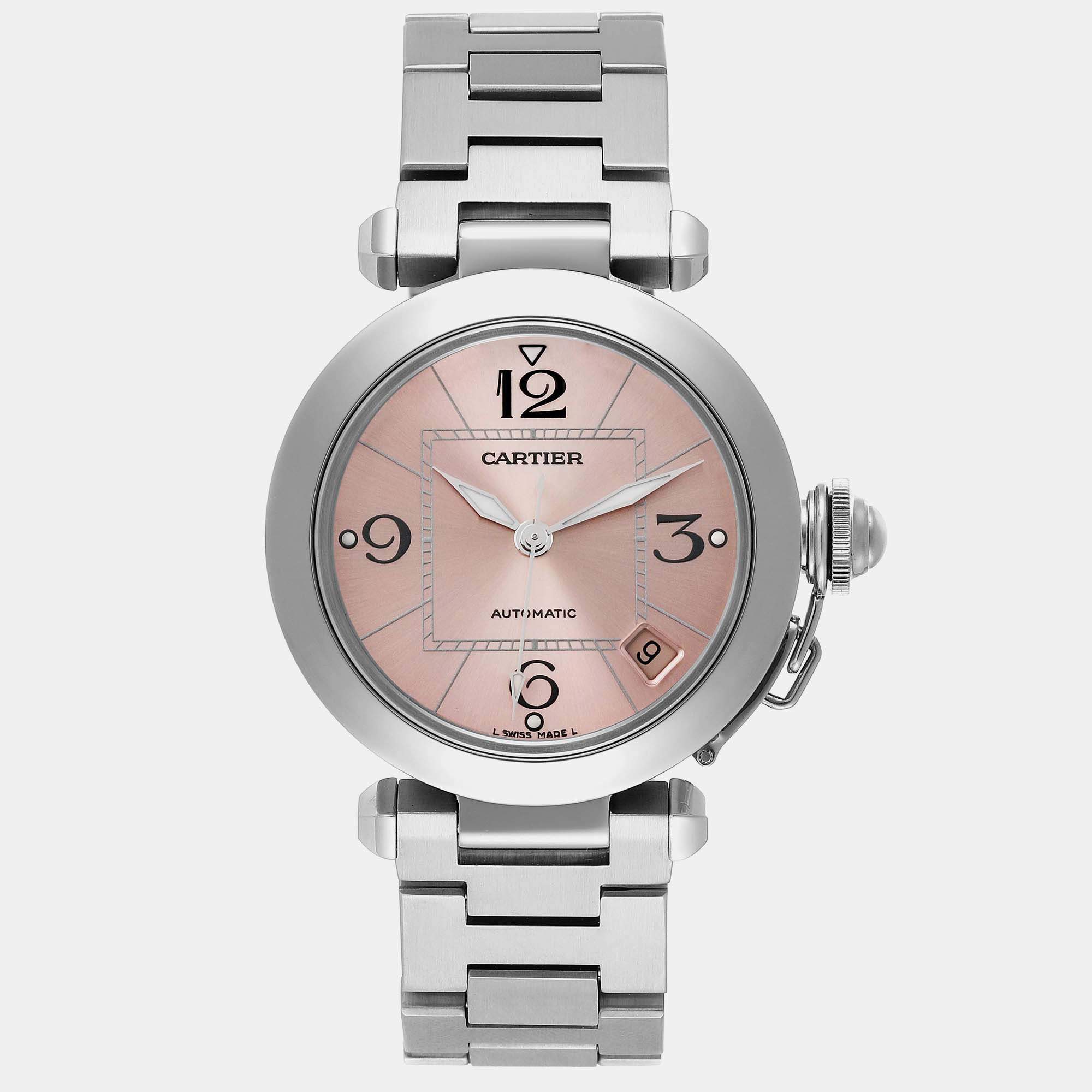 Cartier Pasha C Midsize Pink Dial Automatic Steel Ladies Watch 35.0 mm