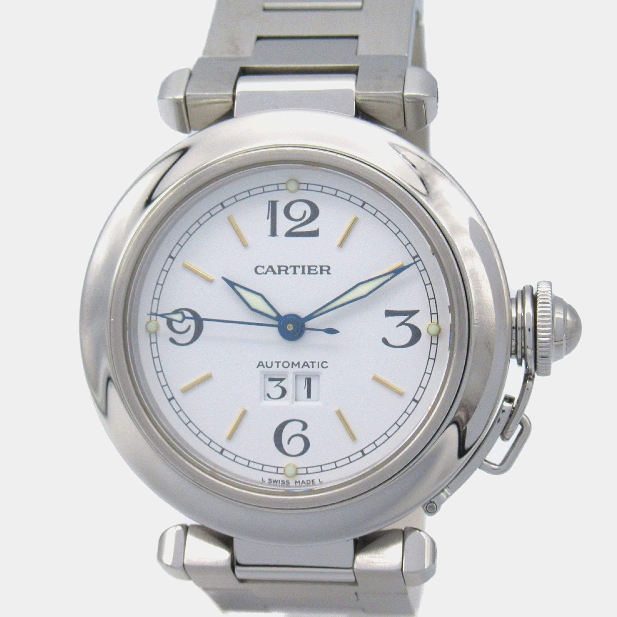 Cartier White Stainless Steel Pasha C  Automatic Women's Wristwatch 35 mm