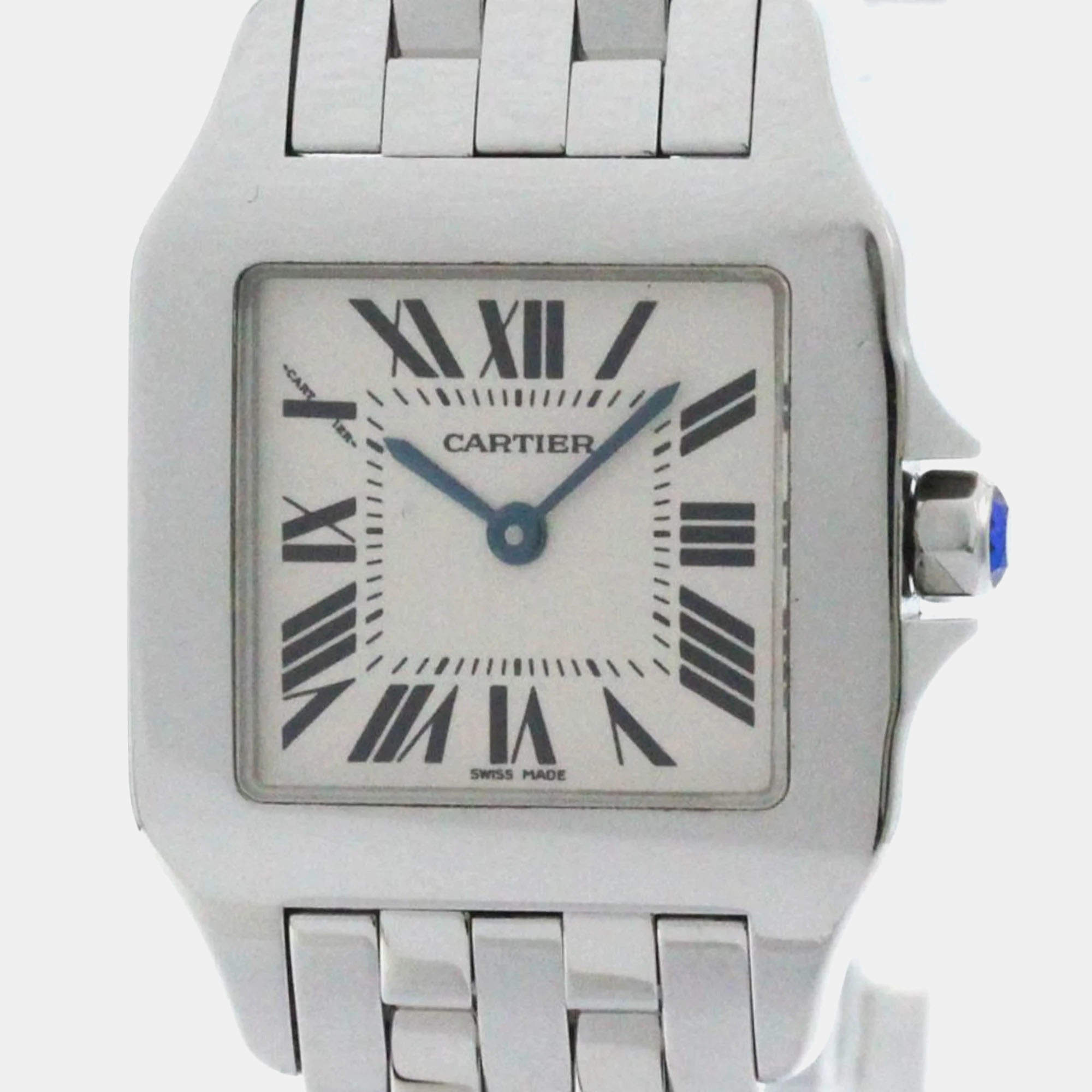 Cartier Silver Stainless Steel Santos Demoiselle W25065Z5 Quartz Women's Wristwatch 26 mm