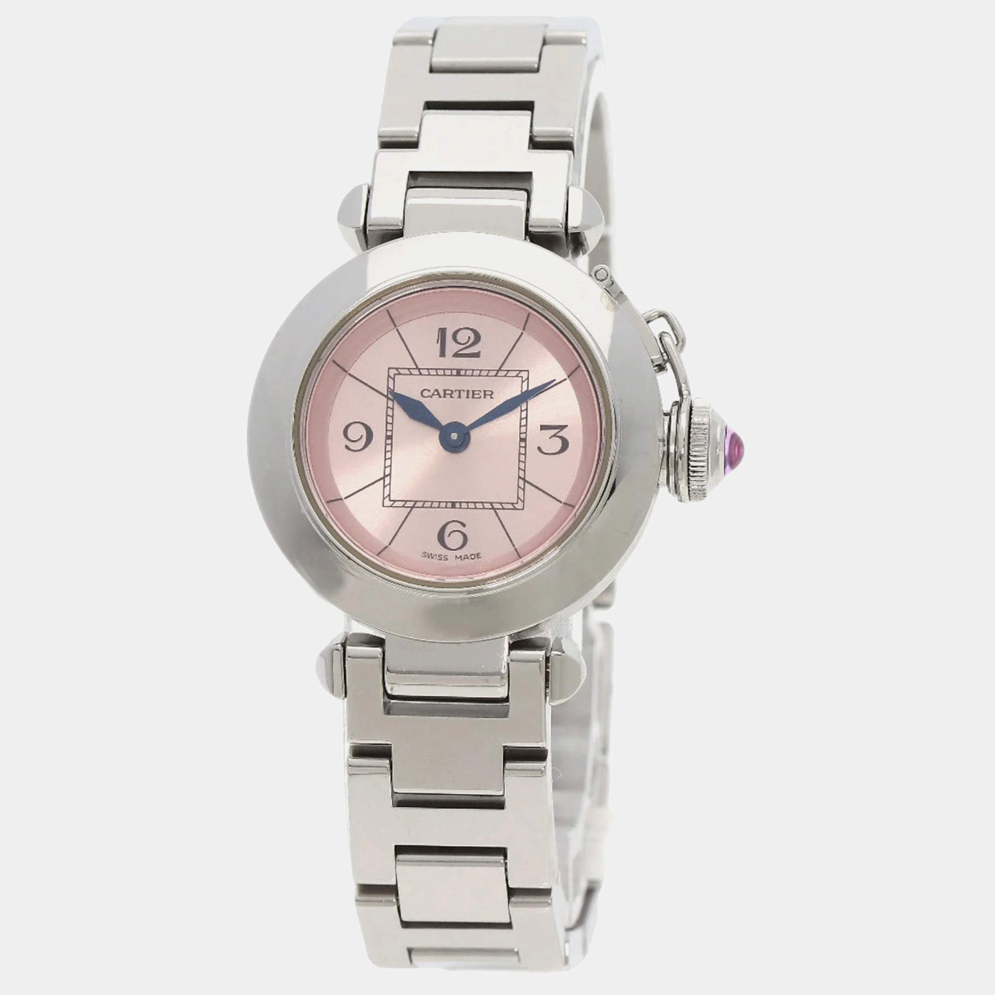 Cartier Pink Stainless Steel Miss Pasha W3140008 Quartz Women's Wristwatch 27 mm