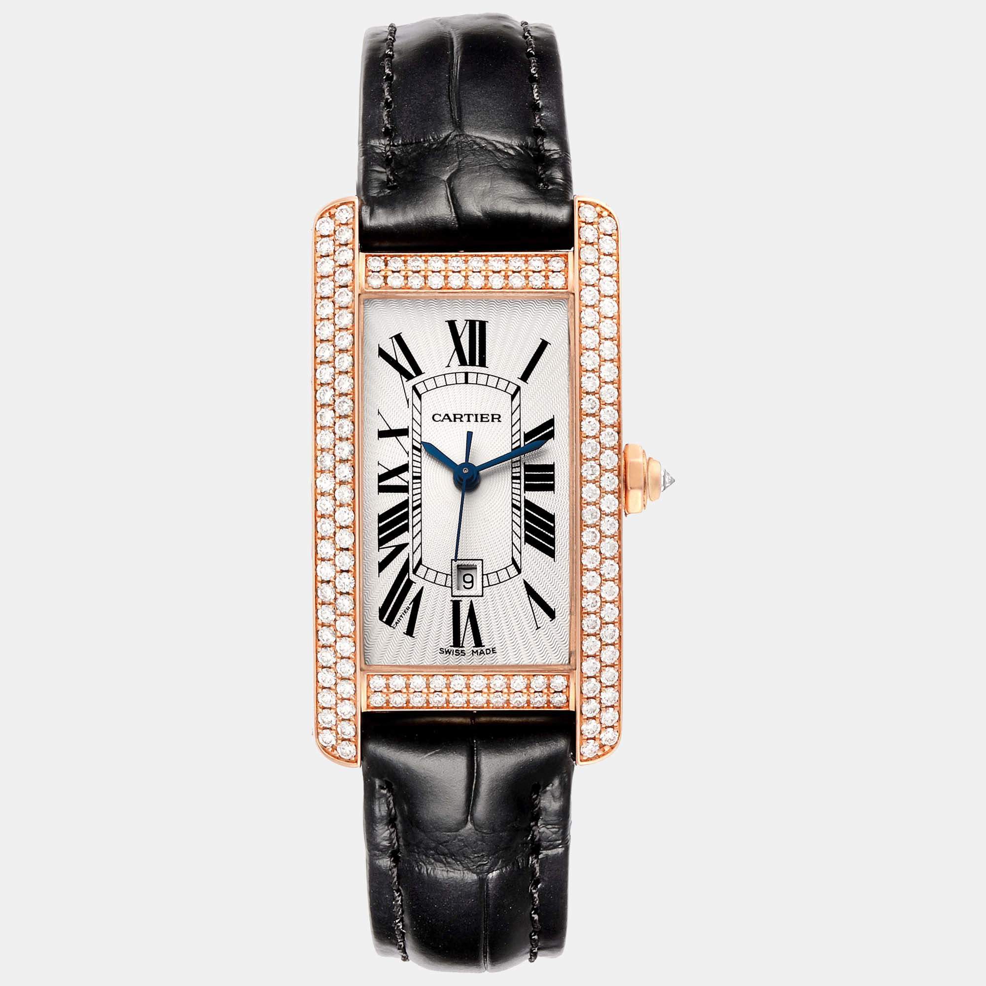 Cartier Tank Americaine Midsize Rose Gold Diamond Ladies Watch 23.0 mm