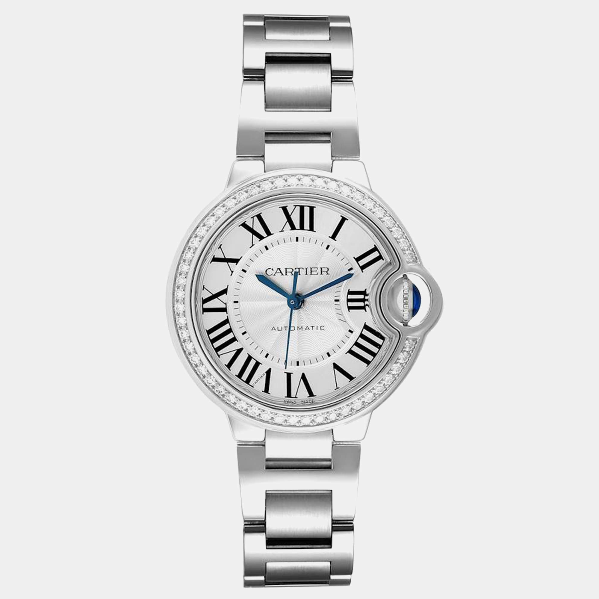 Cartier Ballon Bleu Steel Diamond Bezel Ladies Watch 33.0 mm