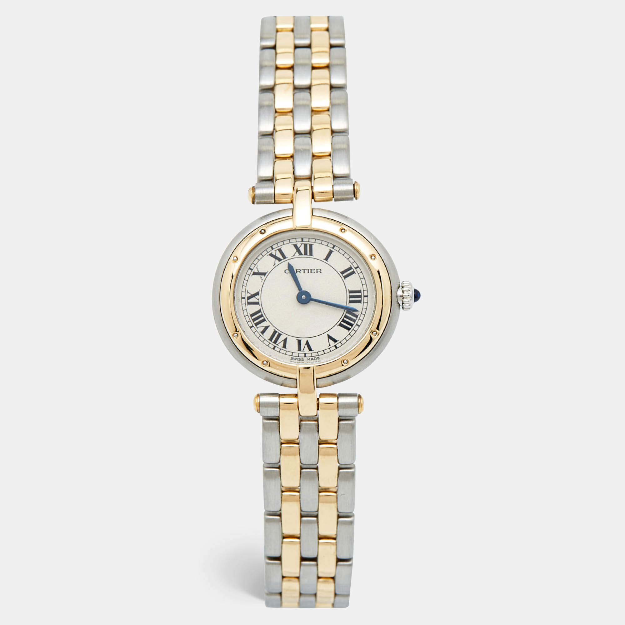 Cartier Silver 18K Yellow Gold And Stainless Steel Panthère Cougar 1057920 Women's Wristwatch 24 mm