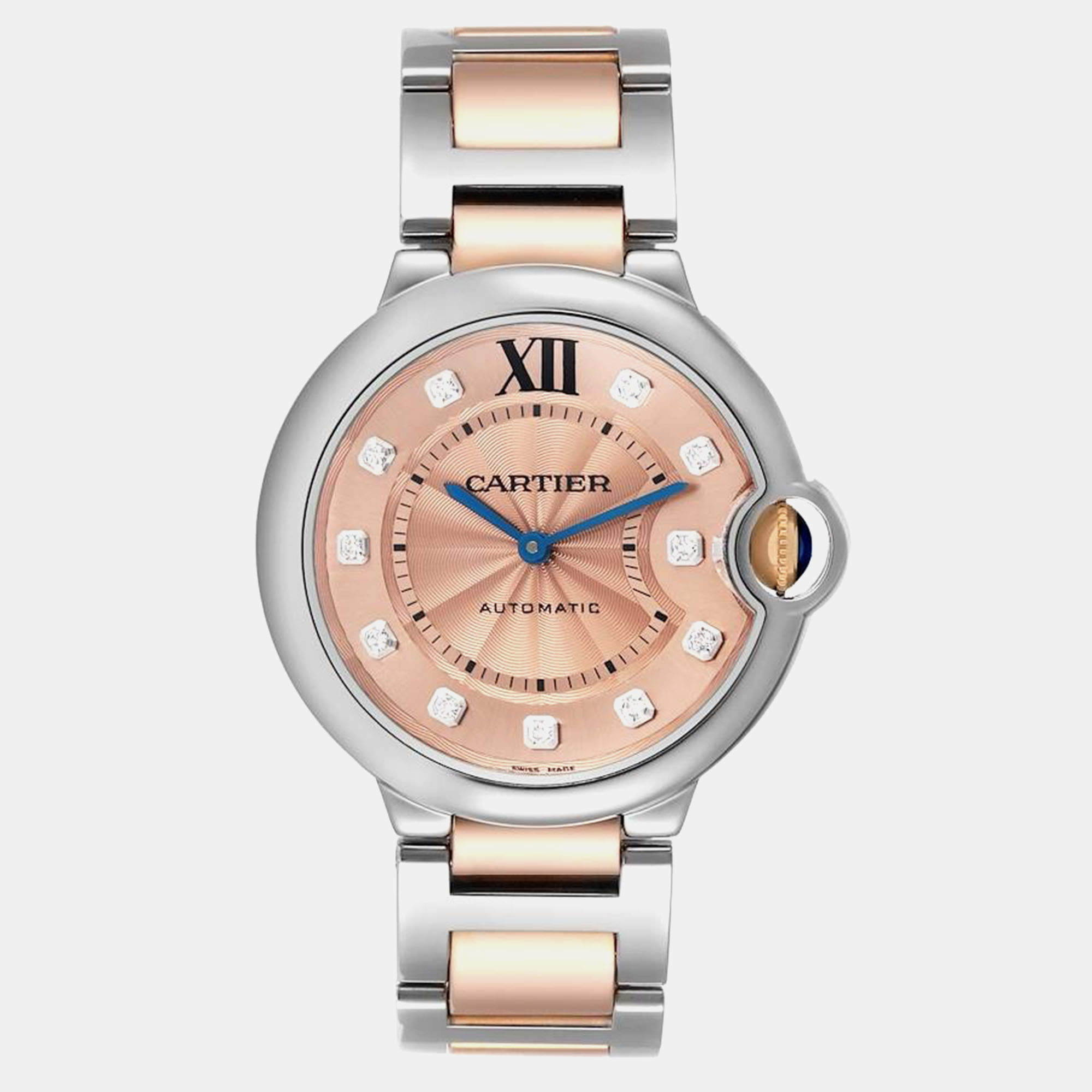 Cartier Ballon Bleu Steel Rose Gold Diamond Ladies Watch WE902054 36 mm