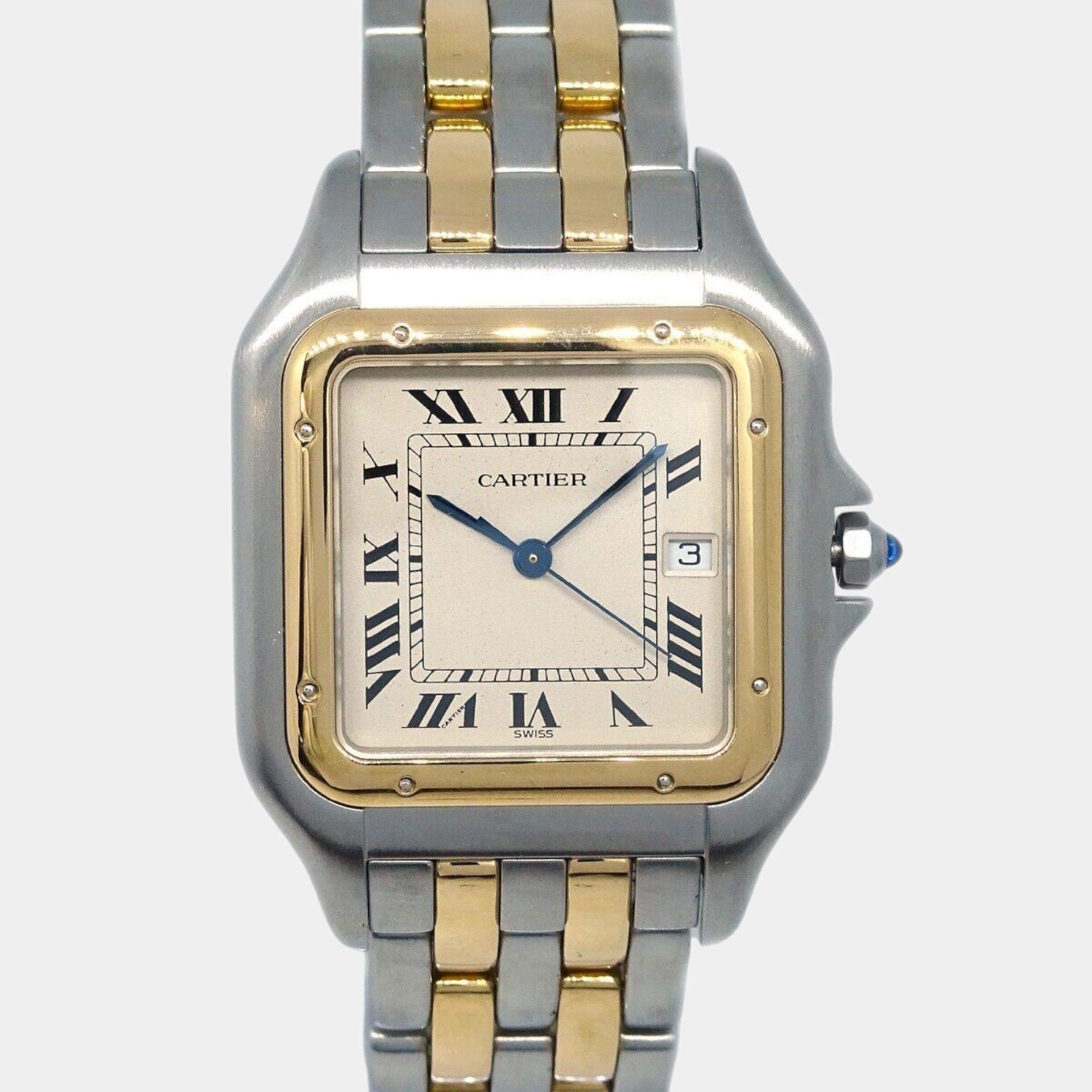 Cartier Beige 18k Yellow Gold Stainless Steel Panthere Quartz Women's Wristwatch 29 mm