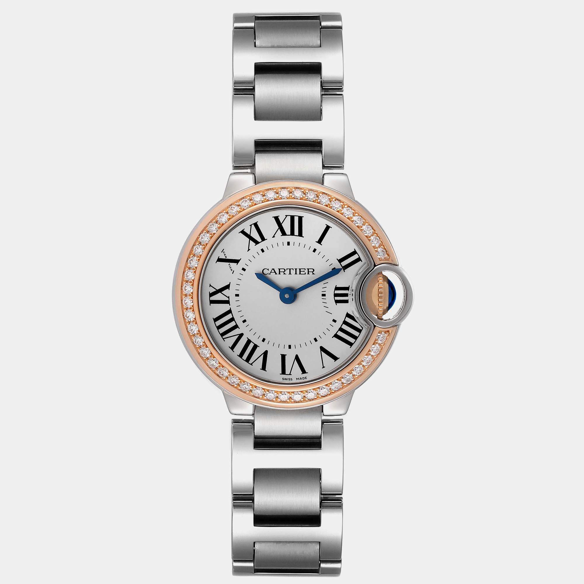 Cartier Ballon Bleu Steel Rose Gold Diamond Ladies Watch 28 mm