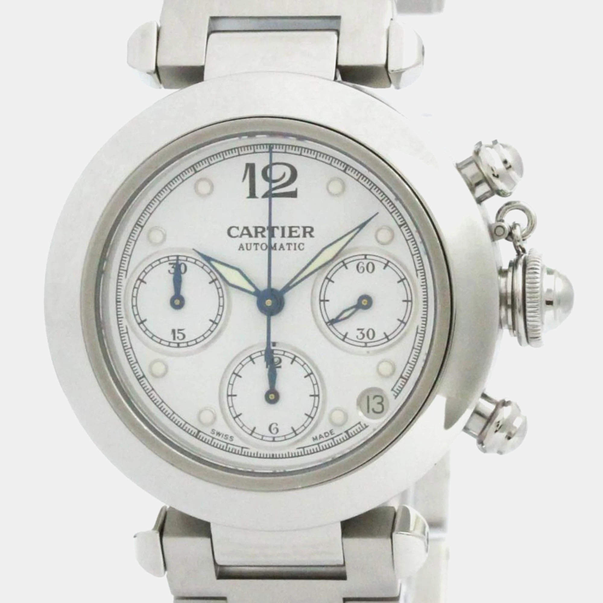 Cartier White Stainless Steel Pasha W31039M7 Automatic Women's Wristwatch 35 mm