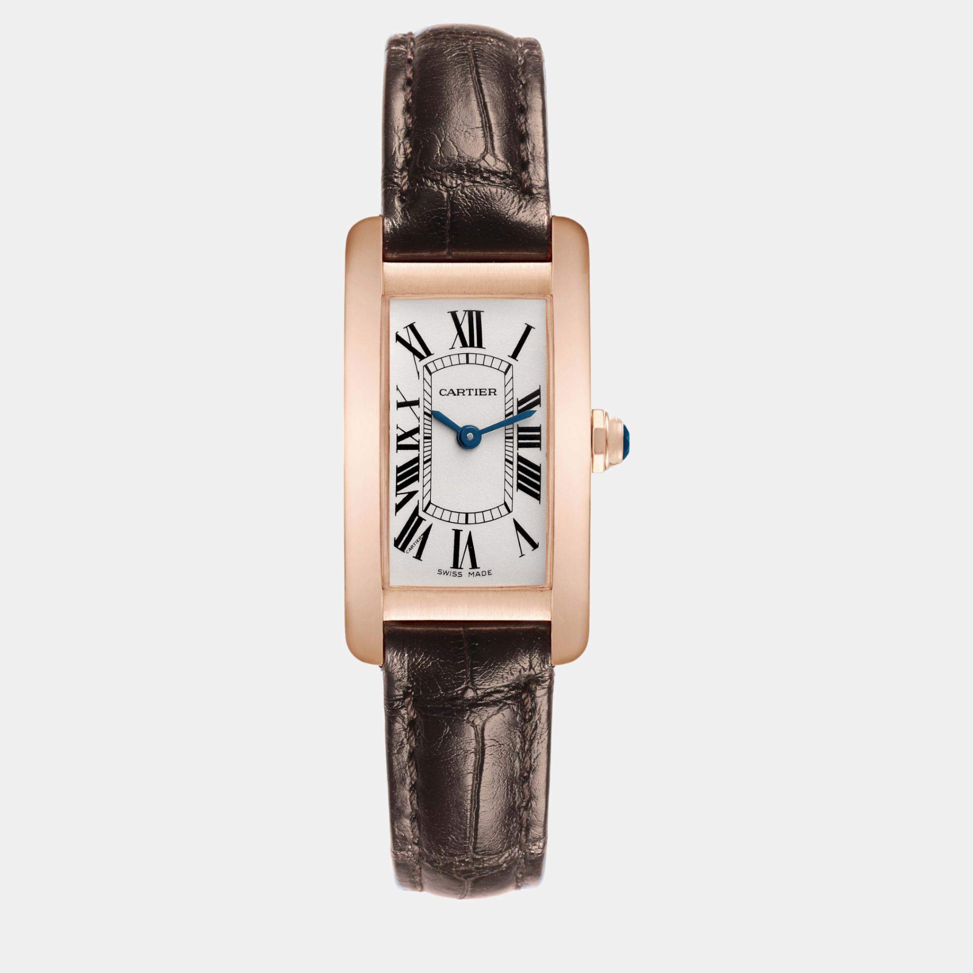 Cartier Tank Americaine Rose Gold Silver Dial Ladies Watch 19.0 mm