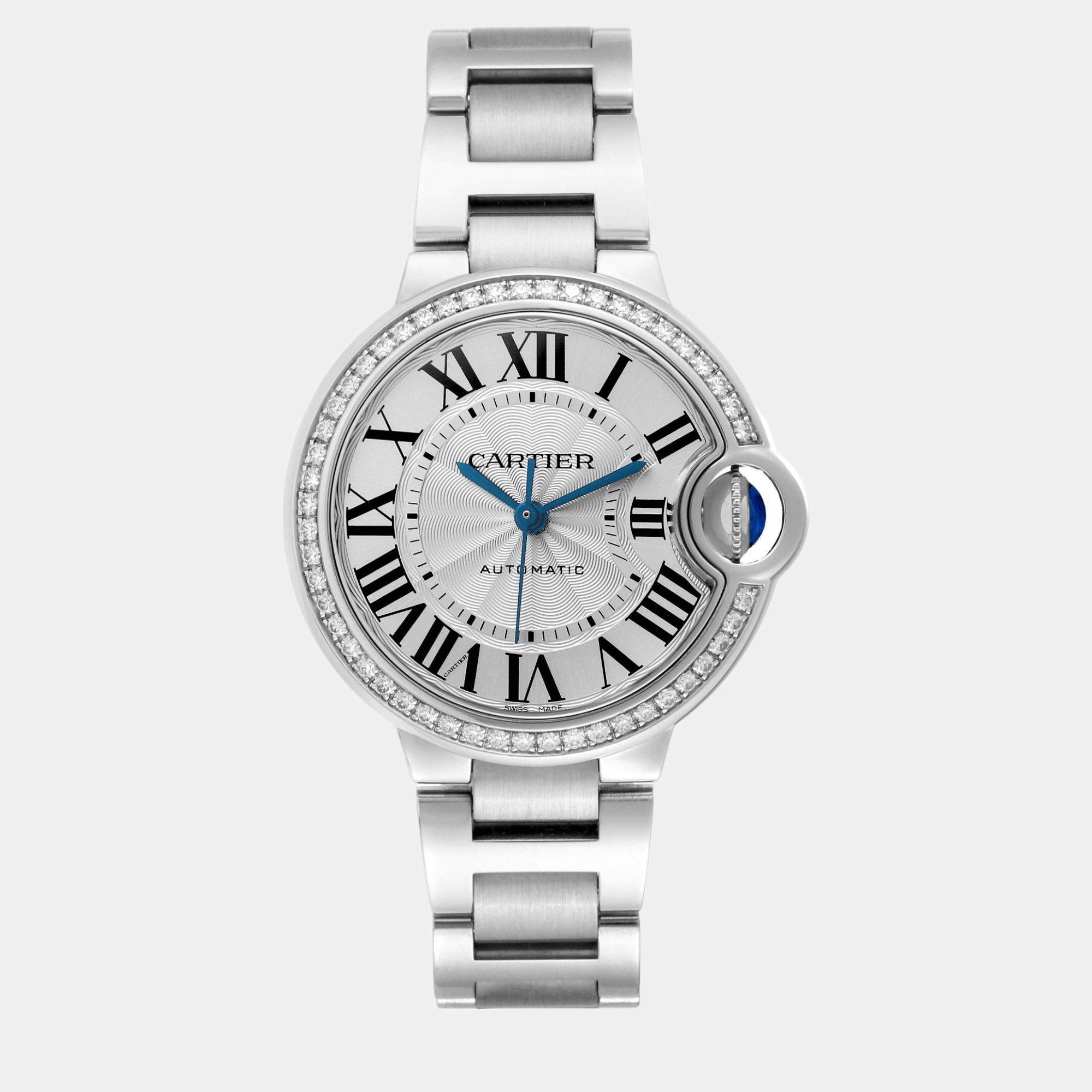 Cartier Ballon Bleu Steel Diamond Bezel Ladies Watch 33.0 mm