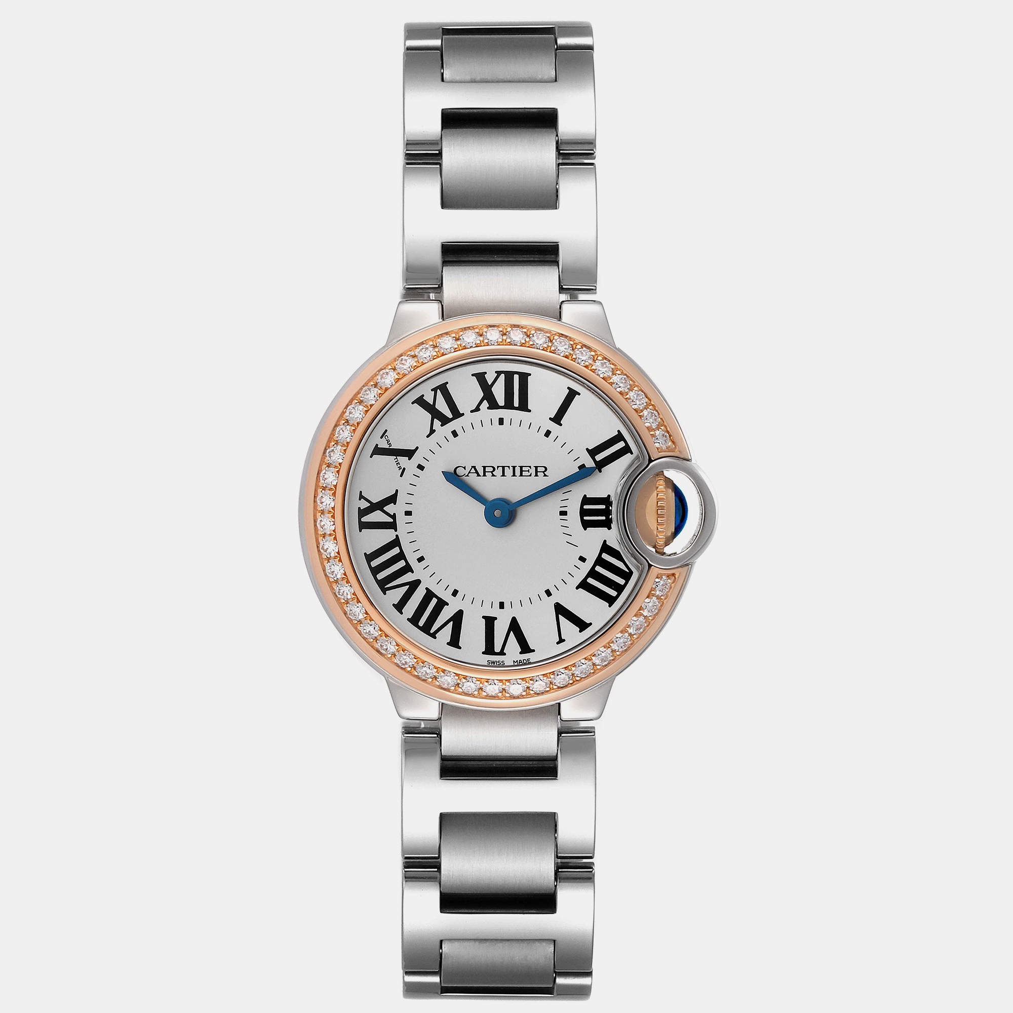 Cartier Ballon Bleu Steel Rose Gold Diamond Ladies Watch WE902079  