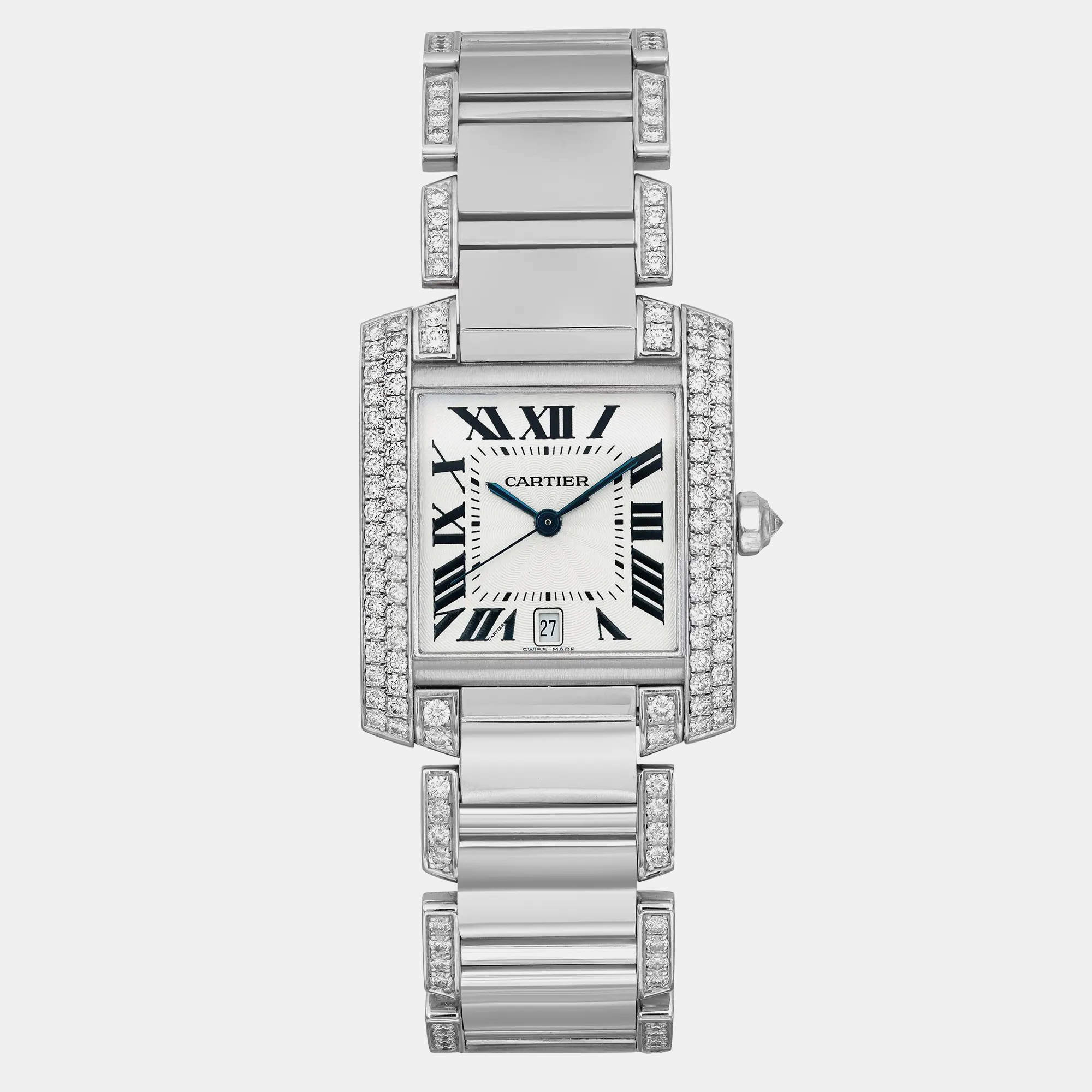 Cartier White 18K White Gold Tank Française WE1003SF Automatic  Women's Wristwatch 28mm