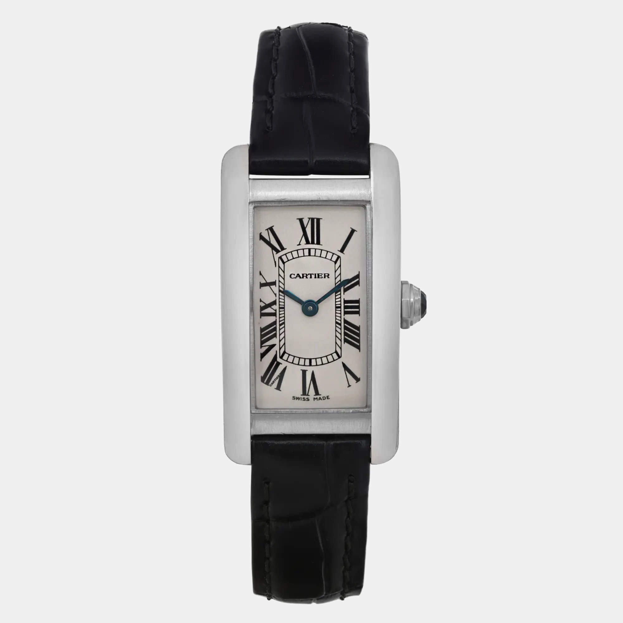 Cartier White 18K White Gold Tank Americaine W2601956 Quartz Women's Wristwatch 28mm