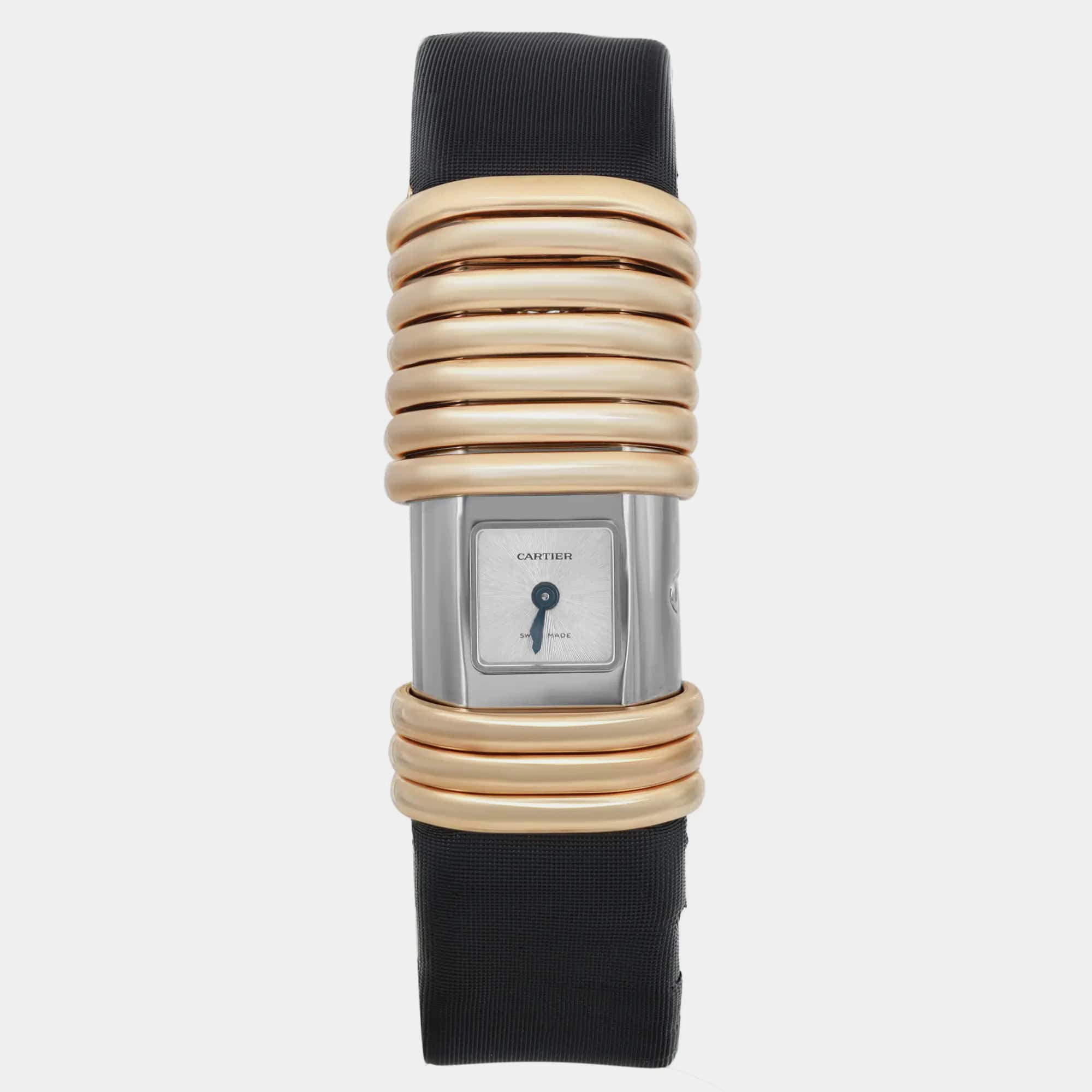 Cartier Silver 18K Yellow Gold Declaration 2611 Quartz Women's Wristwatch 16 mm