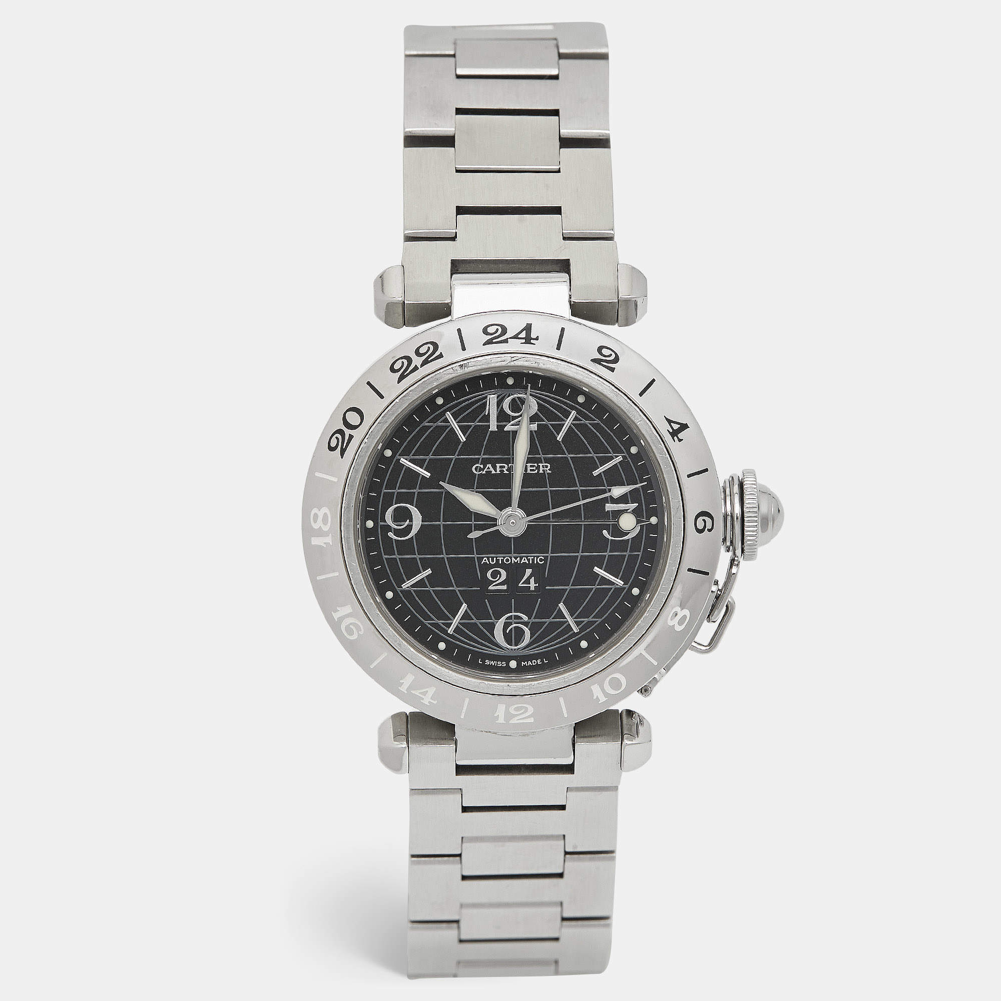 Cartier Black Stainless Steel Pasha De Cartier W31049M7 Unisex Wristwatch 35 mm