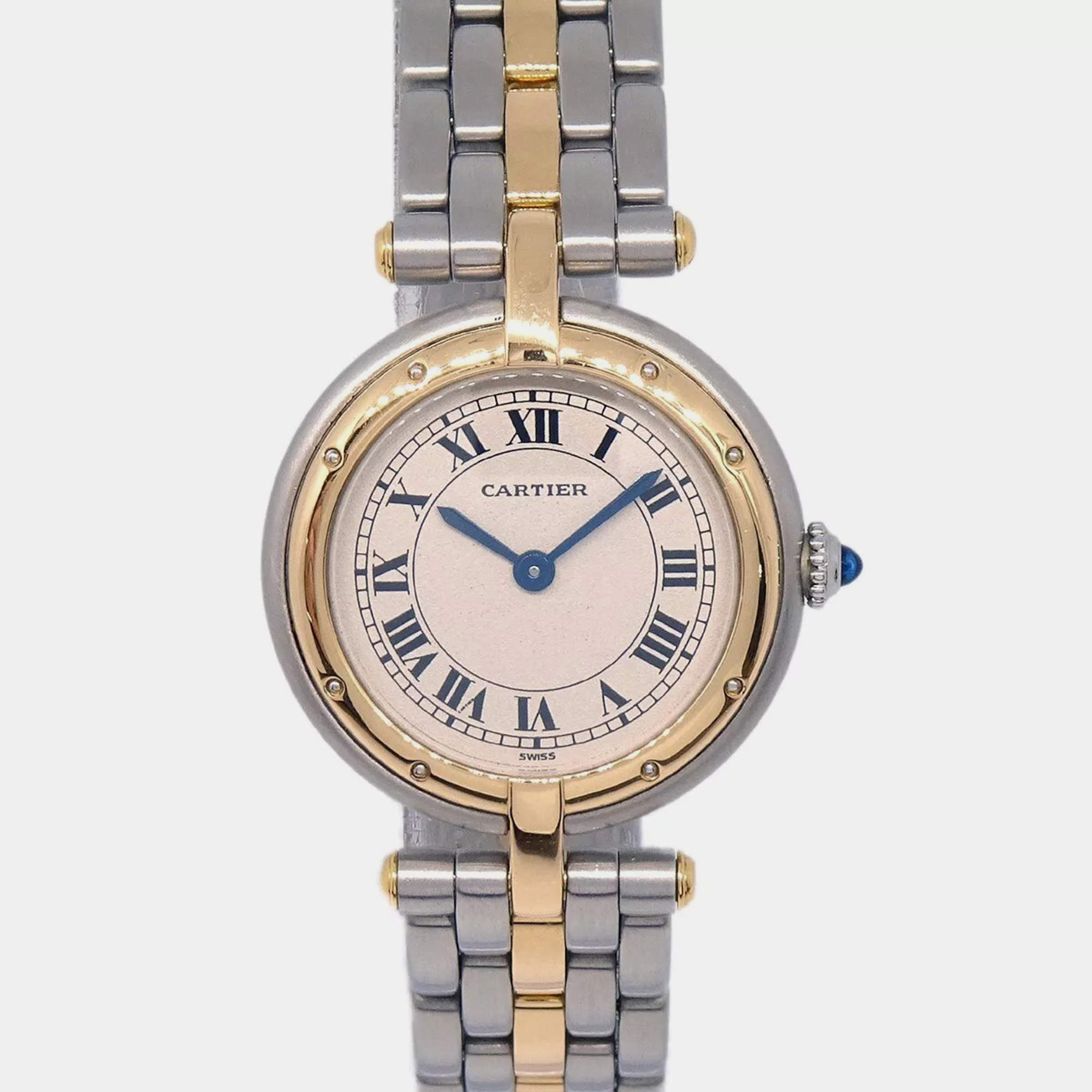 Cartier Beige 18k Yellow Gold Stainless Steel Panthere Vendome 1057920 Quartz Women's Wristwatch 24 mm