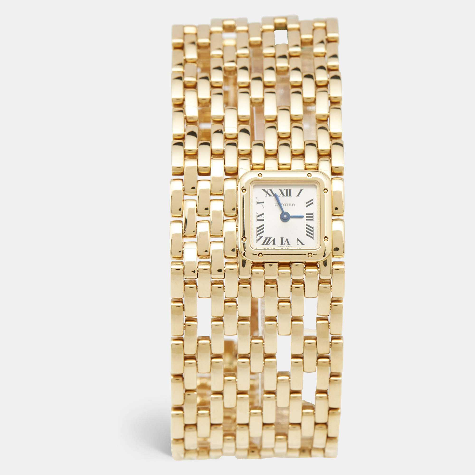 Cartier Silver 18k Yellow Gold Panthere de Cartier Cuff WGPN0018 Women's Wristwatch 31 mm