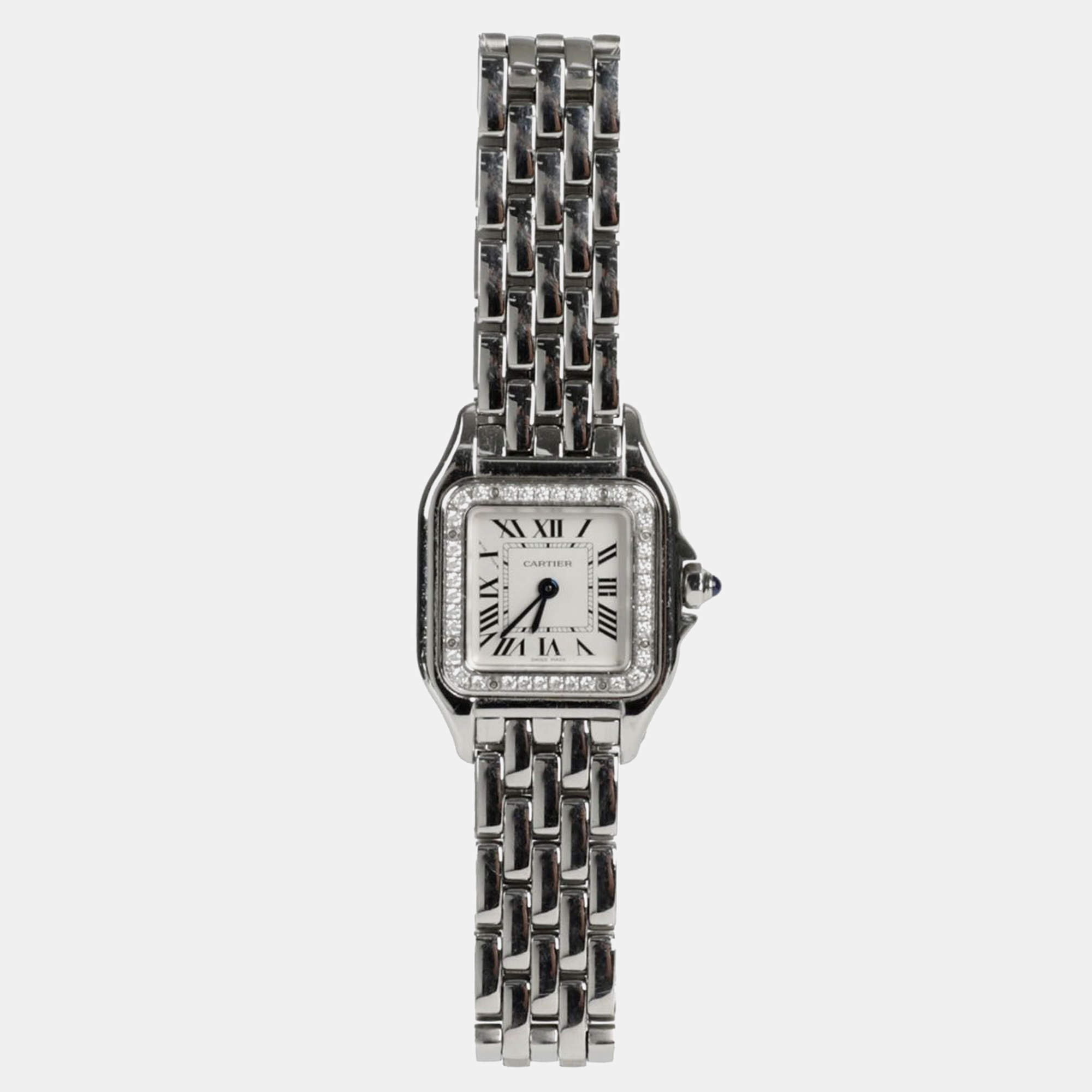 Cartier White Stainless Steel Panthere W4PN0007 Quartz Women's Wristwatch 20 mm