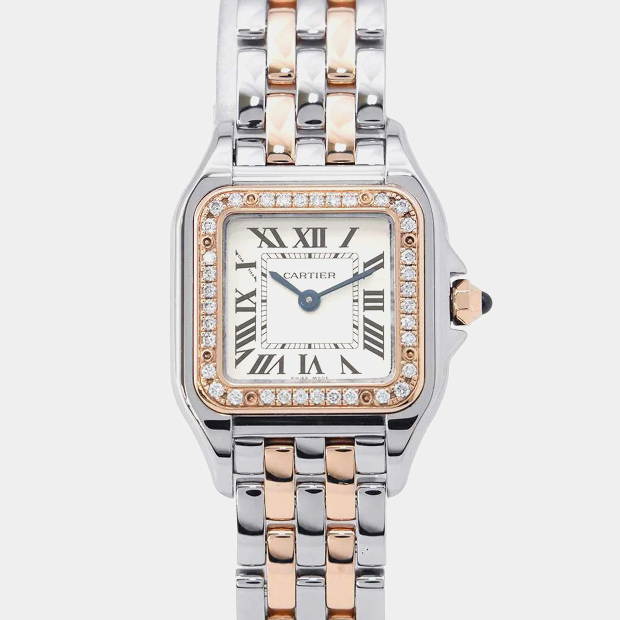 Pre Owned Cartier Silver 18k Rose Gold Stainless Steel Panthere De Cartier Quartz Women's Wristwatch 22 mm