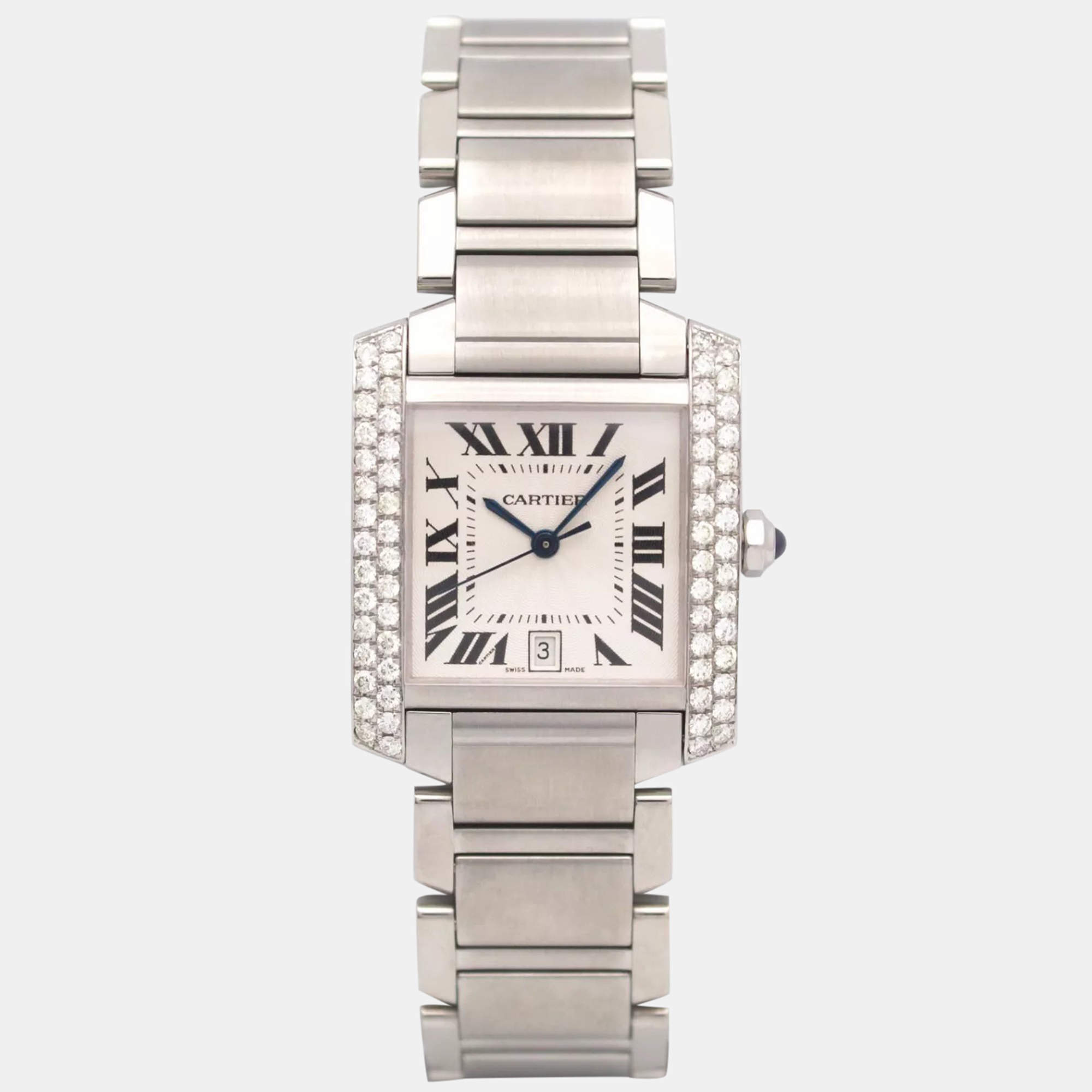 Cartier Customised Red 1.40CT Diamond Stainless Steel  2302 Automatic Women's Wristwatch 28mm