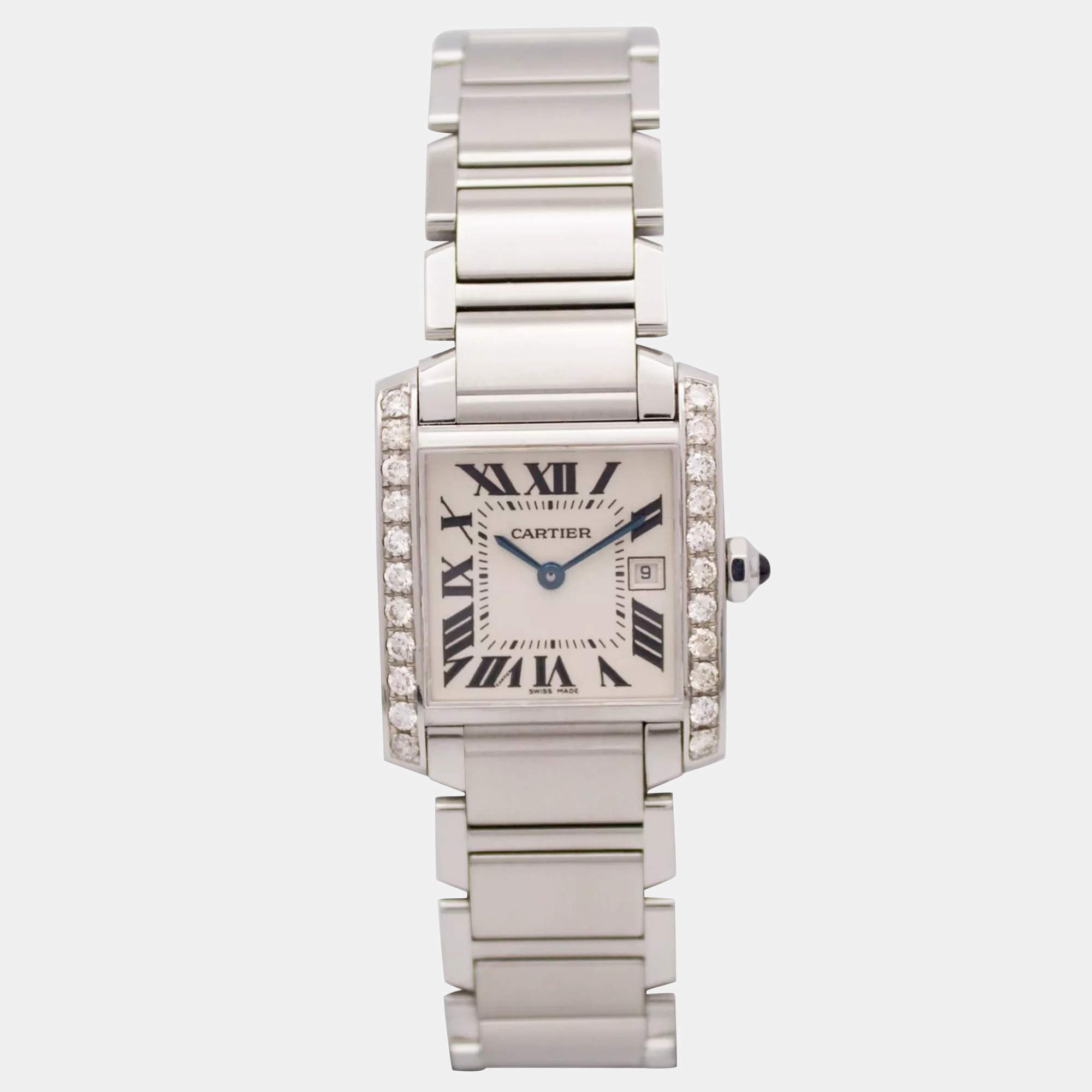 Cartier Customised White 1.25CT Diamond Stainless Steel  2465 Quartz Women's Wristwatch 25mm