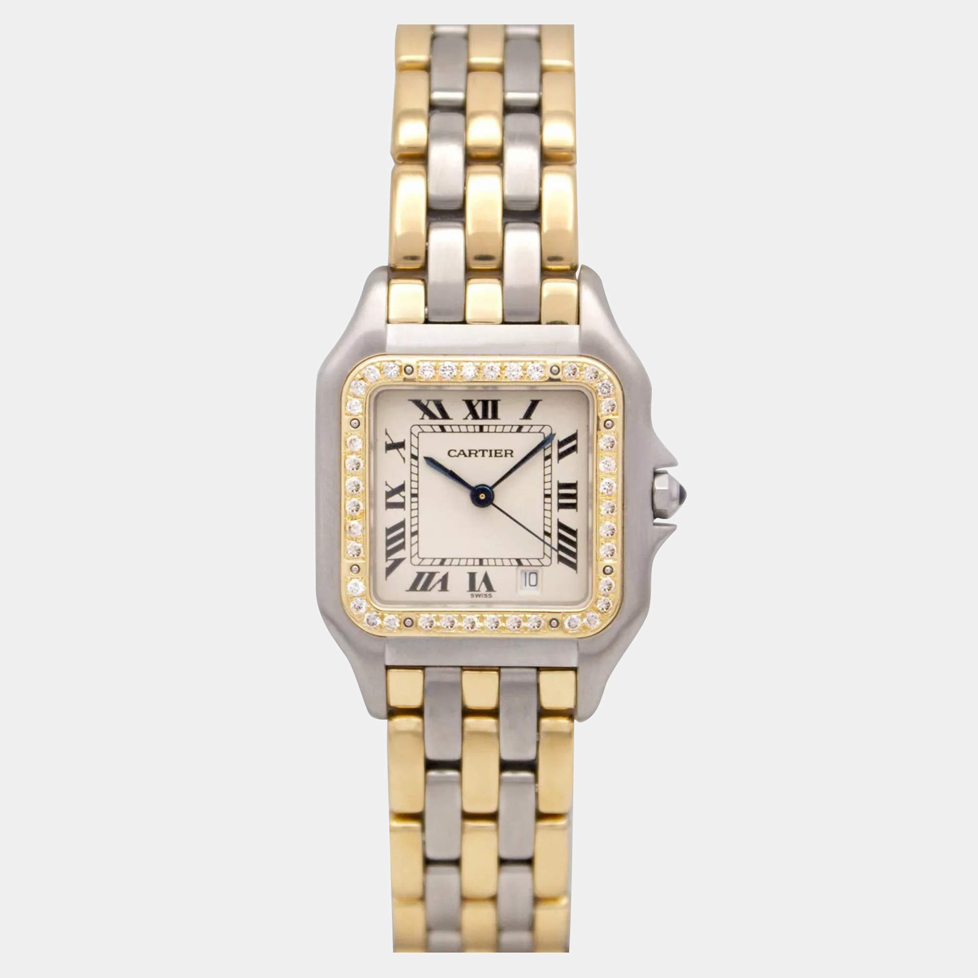 Cartier Customised Ivory 50CT Diamond Stainless Steel Panthere 183949 Quartz Women's Wristwatch 27mm