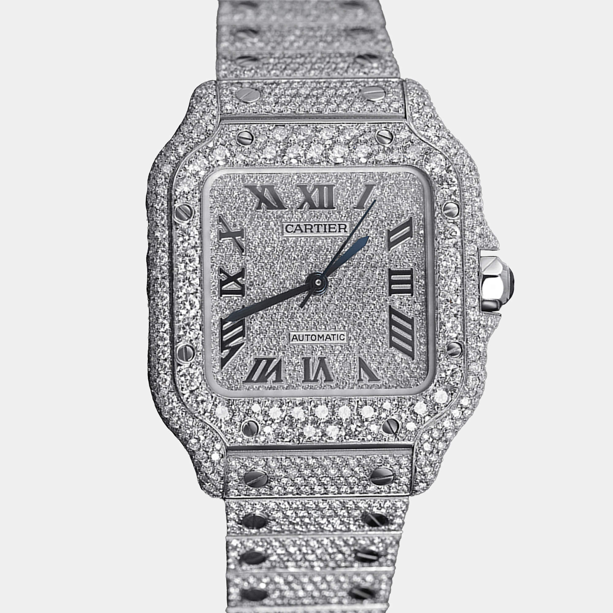 Cartier Customised Black Diamond Stainless Steel Santos de Cartier WSSA0018 Automatic Men's Wristwatch 39.50 MM