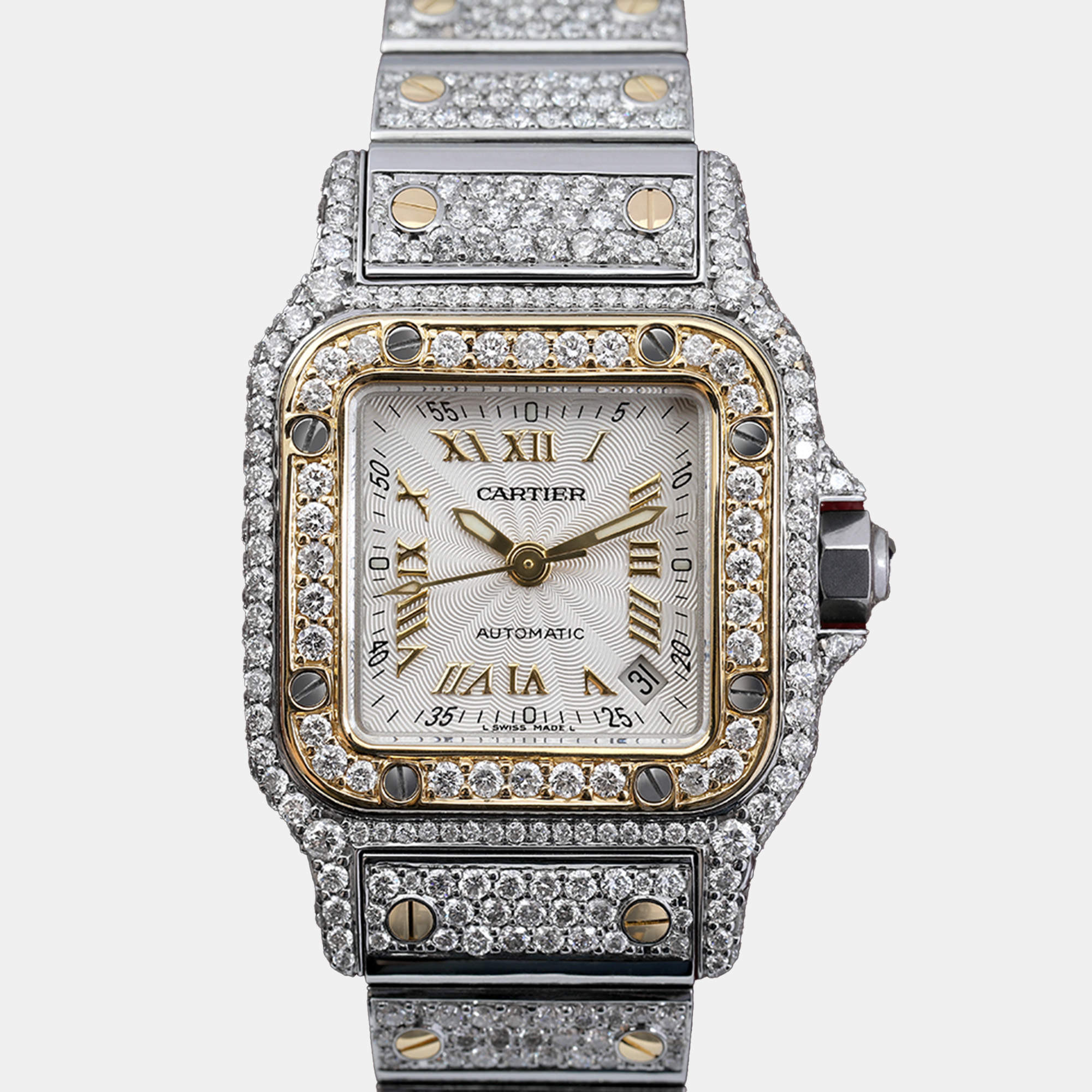 Cartier Customised Ivory Diamond 18K Yellow Gold Santos Galbee  Automatic Women's Wristwatch 24 MM