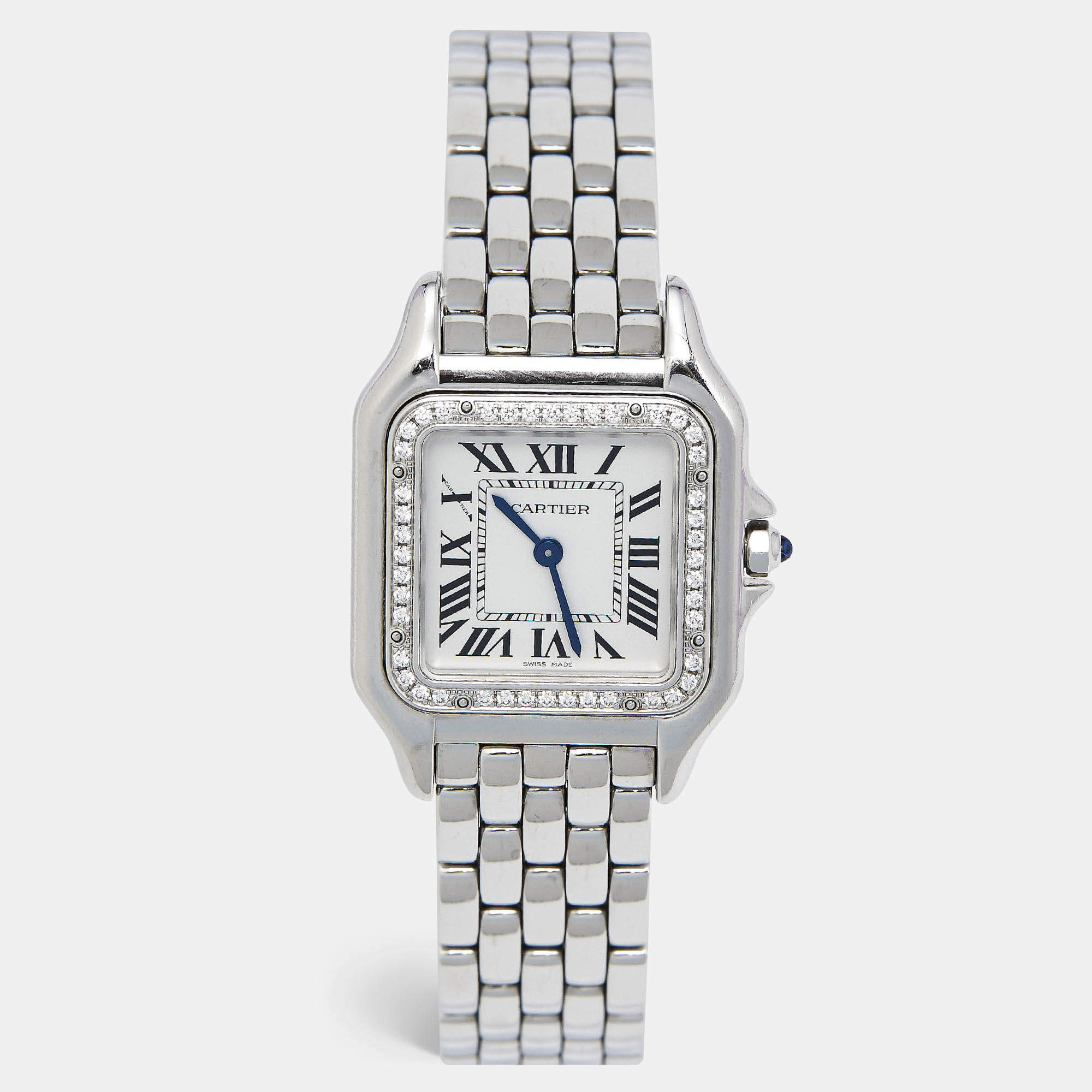 Pre Owned ساعة يد نسائية كارتييه بانثير دو كارتييه W4PN0008 ألماس ستانلس ستيل فضية 29مم