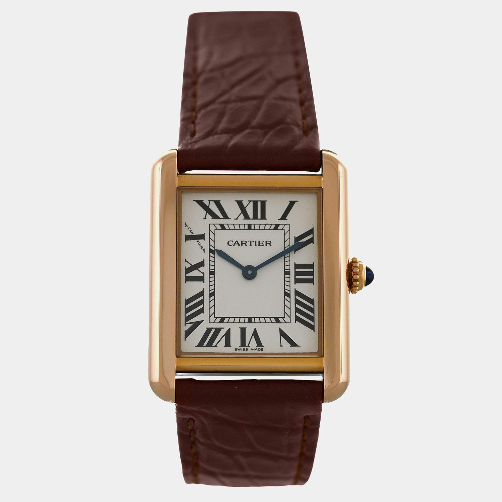 Cartier White 18k Rose Gold Tank Solo W5200024 Quartz Women's Wristwatch 24 mm