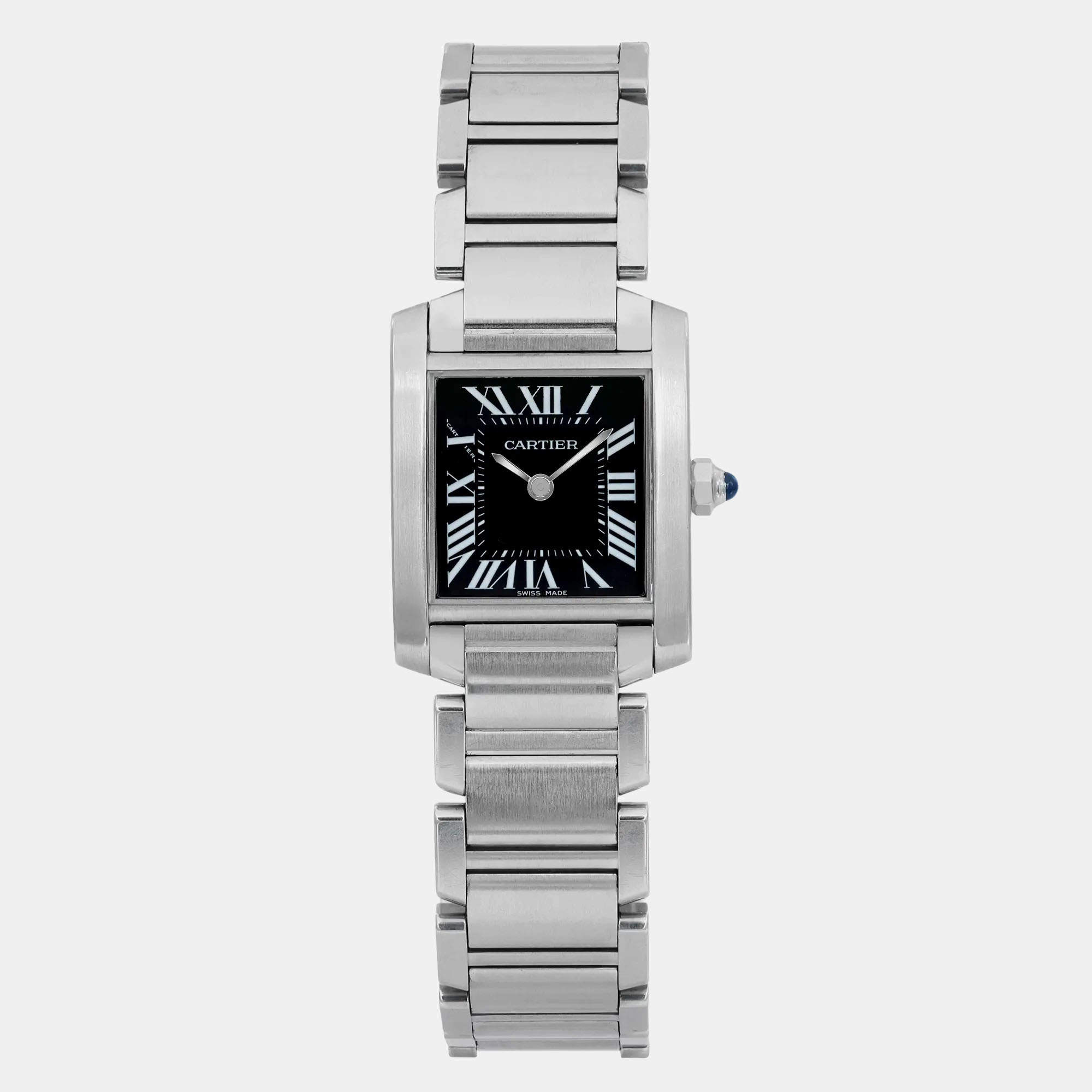 Cartier Black Stainless Steel Tank Francaise W51026Q3 Quartz Women's Wristwatch 20 mm