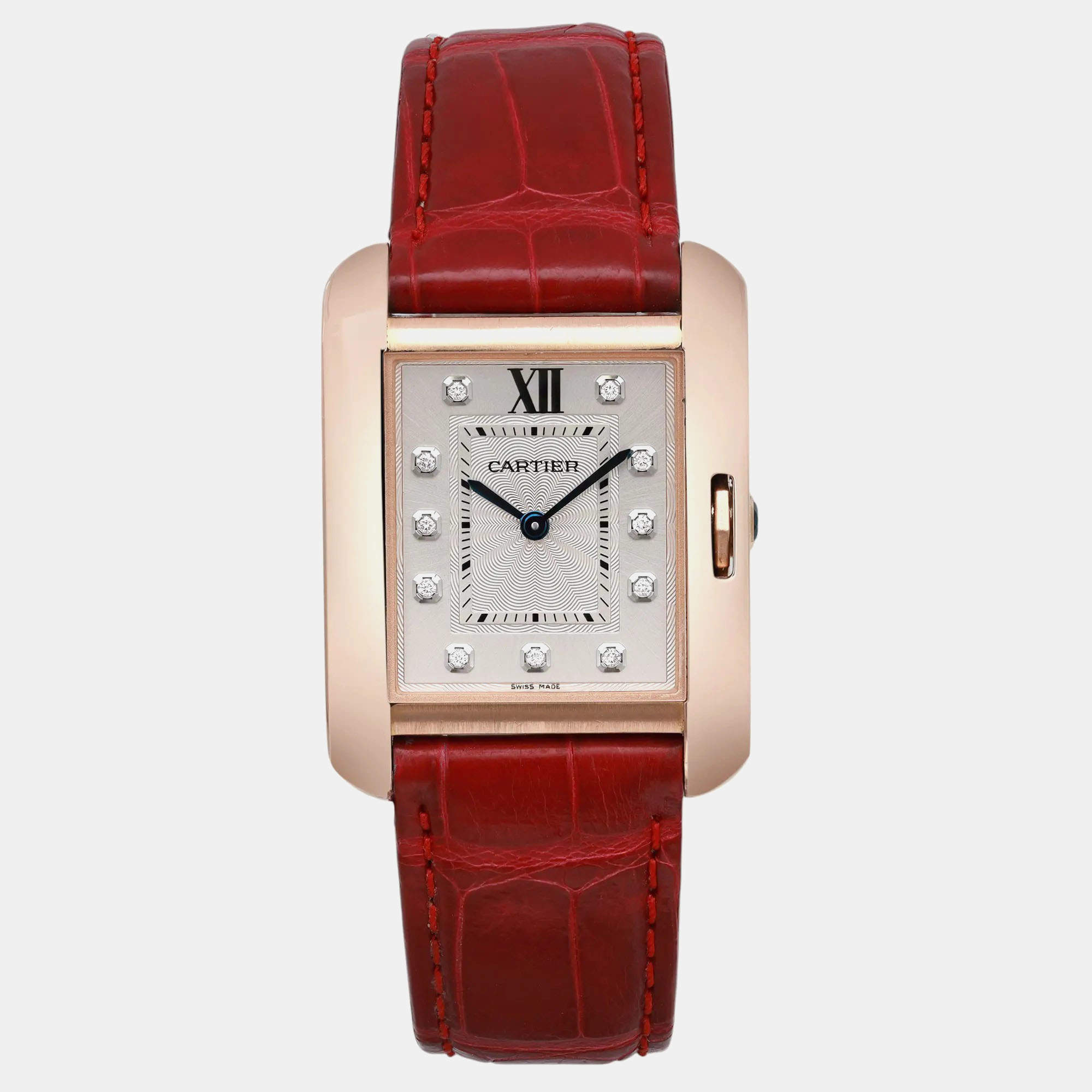 Cartier Silver 18k Rose Gold Tank Anglaise WJTA0009 Automatic Women's Wristwatch 26 mm