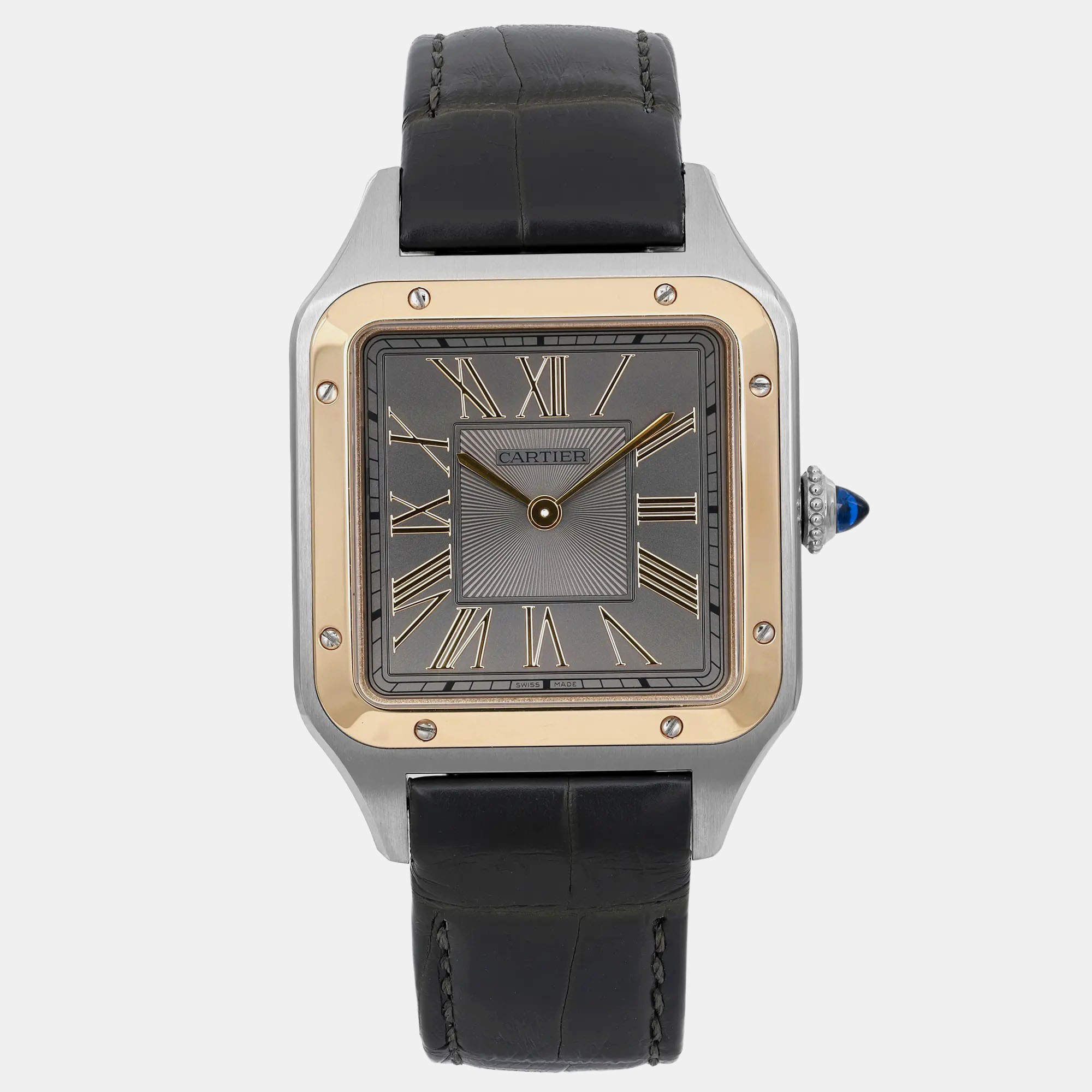 Cartier Grey 18k Yellow Gold Stainless Steel Santos Dumont W2SA0028 Quartz Women's Wristwatch 31.5 mm