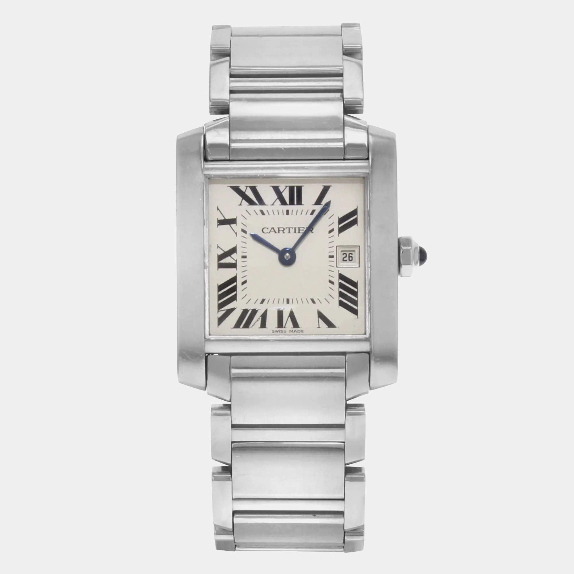 Cartier Silver Stainless Steel Tank Francaise W51011Q3 Quartz Women's Wristwatch 25 mm