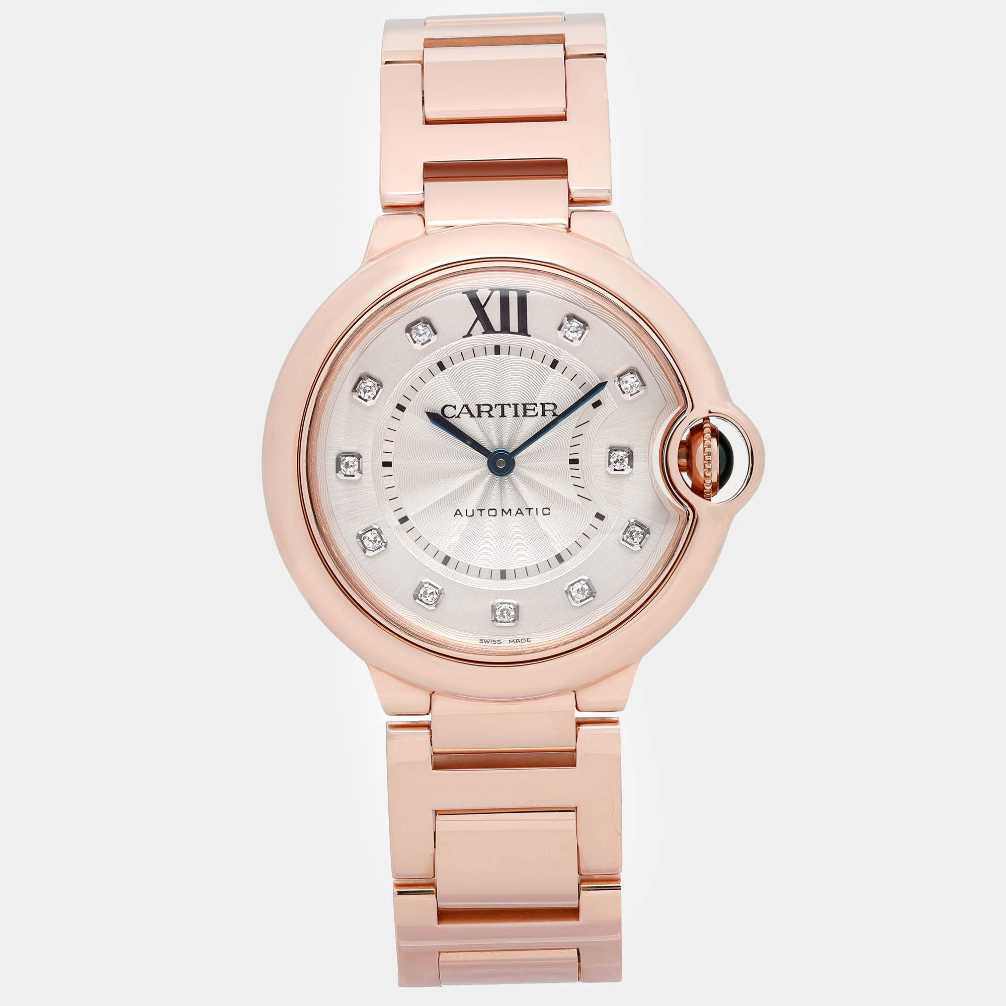 Cartier Silver 18k Rose Gold Ballon Bleu WE902026 Automatic Women's Wristwatch 36 mm