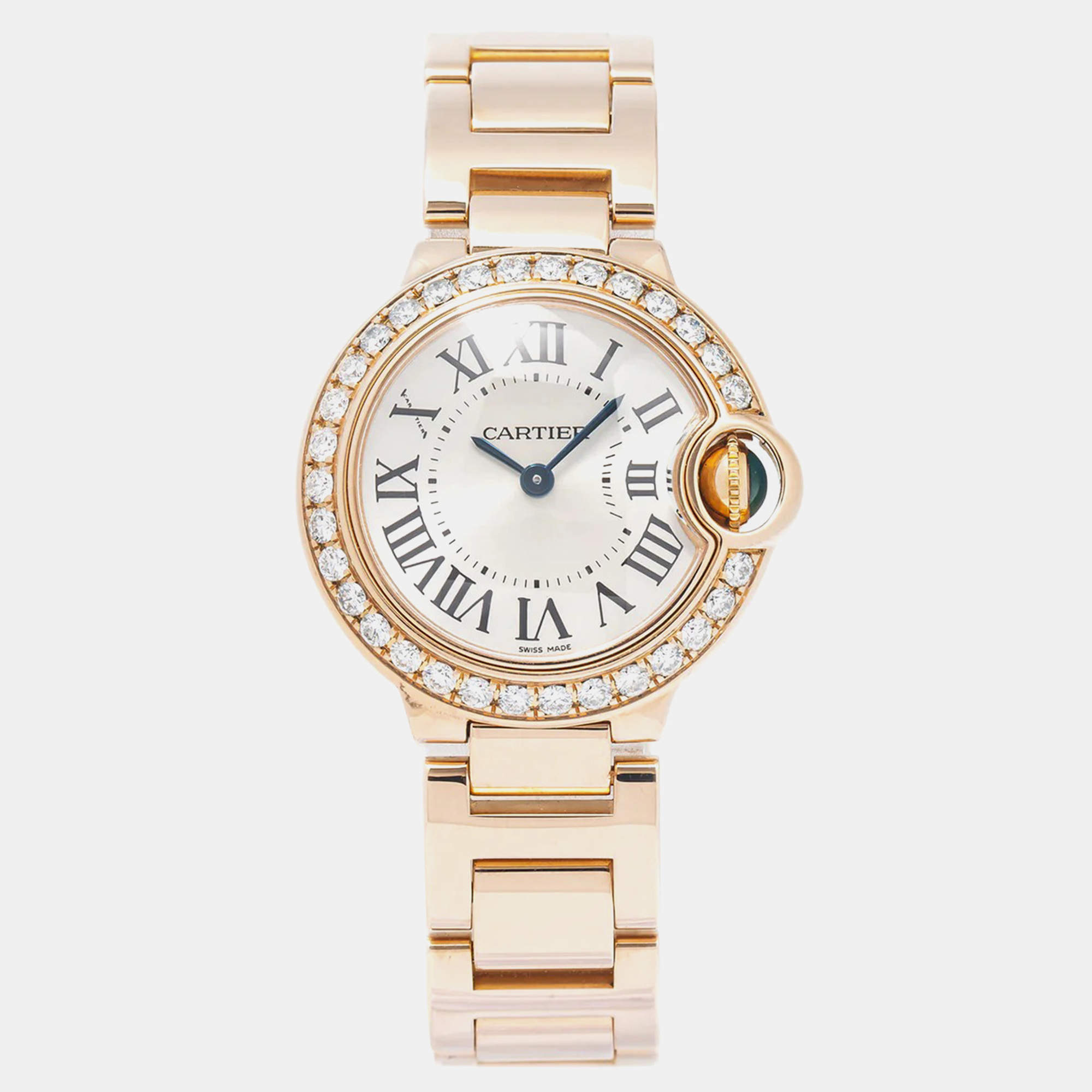Cartier Silver 18K Rose Gold Diamonds Ballon Bleu WJBB0015 Quartz Women's Wristwatch 28mm