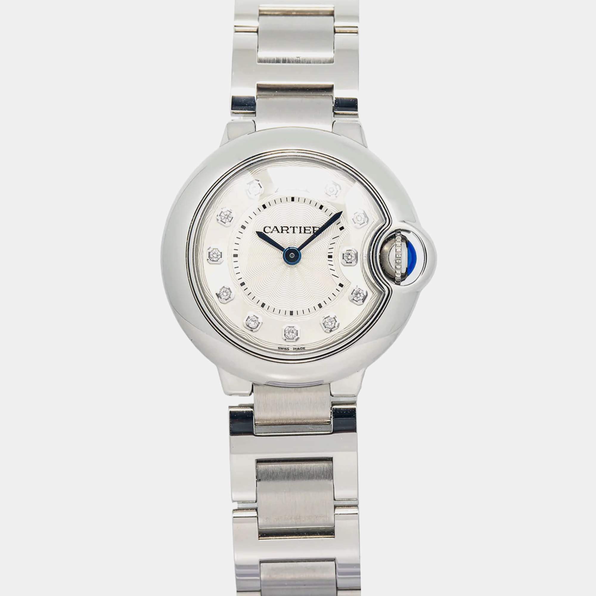 Cartier Ballon Bleu WE902073 Quartz Silver Stainless Steel Diamond Women's Wristwatch 28 mm