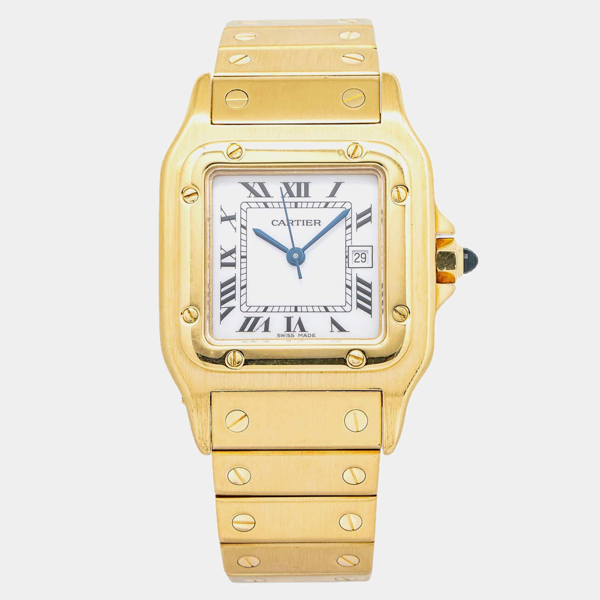 Cartier Santos 2960 Automatic White 18k Yellow Gold Women's Wristwatch 29 mm