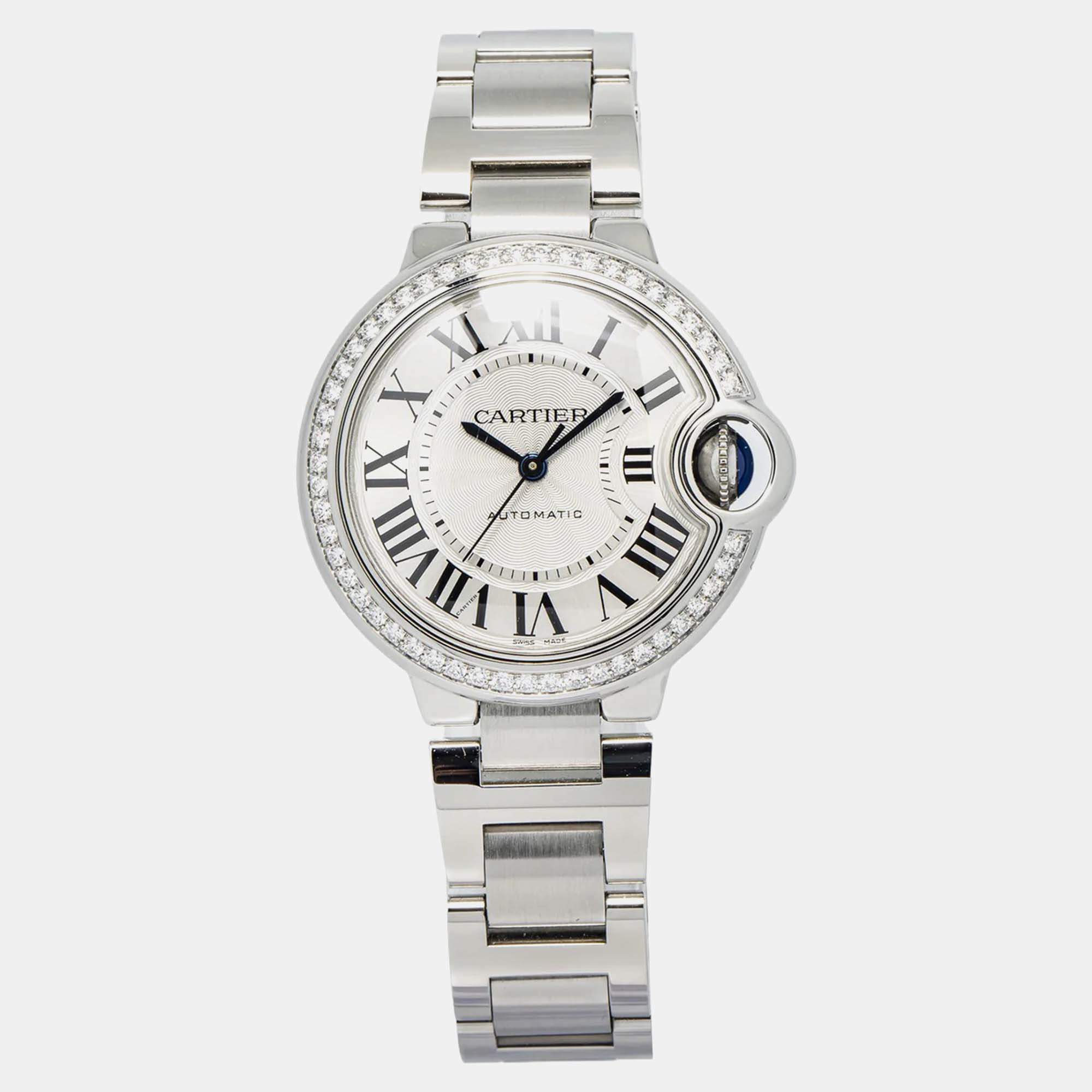 Cartier Ballon Bleu W4BB0016 Quartz Silver Stainless Steel Women's Wristwatch 33 mm