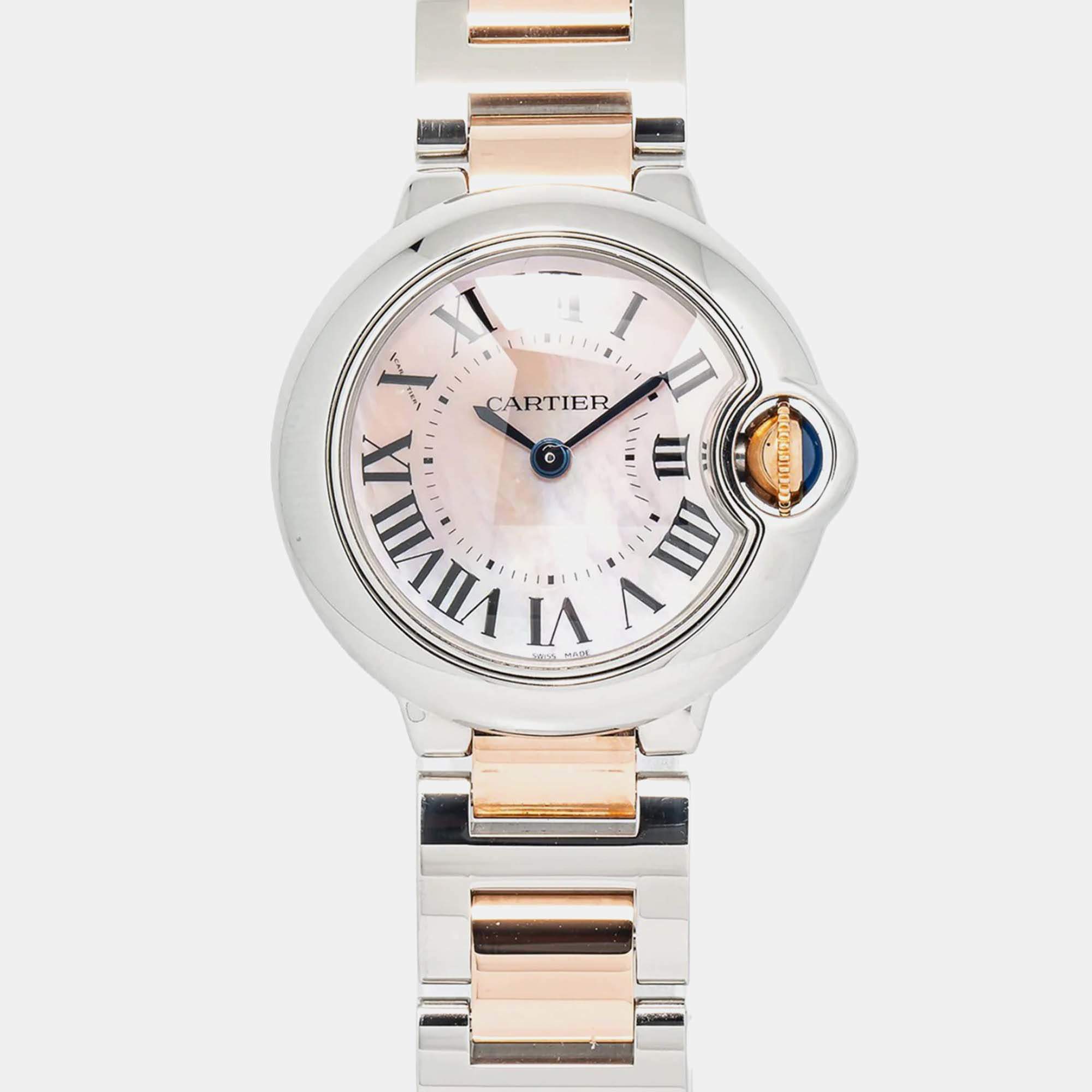 Cartier Ballon Bleu W6920034 Automatic MOP 18K Rose Gold Stainless Steel Women's Wristwatch 28 mm