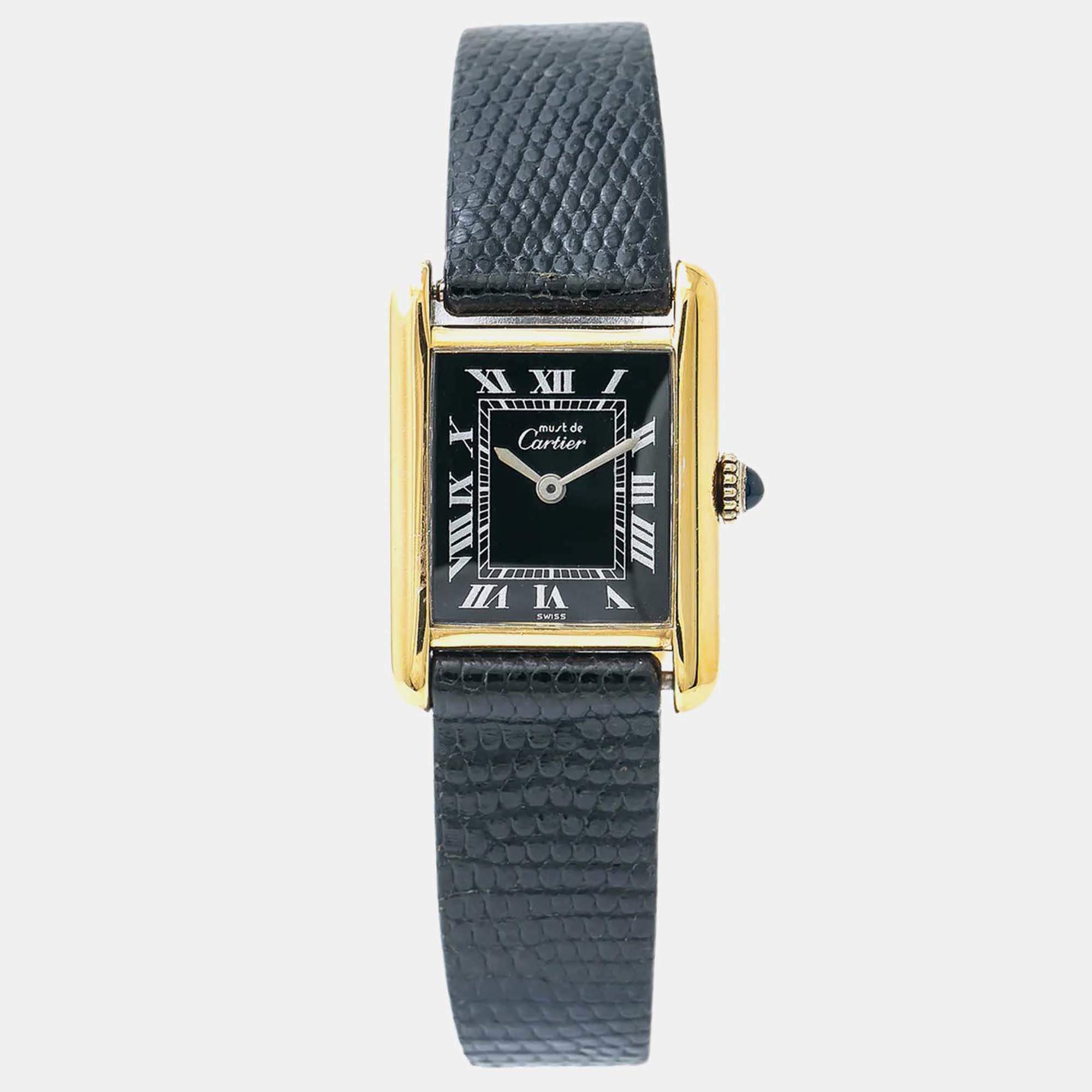 Cartier Tank Quartz Black 18K Yellow Gold Women's Wristwatch 20 mm
