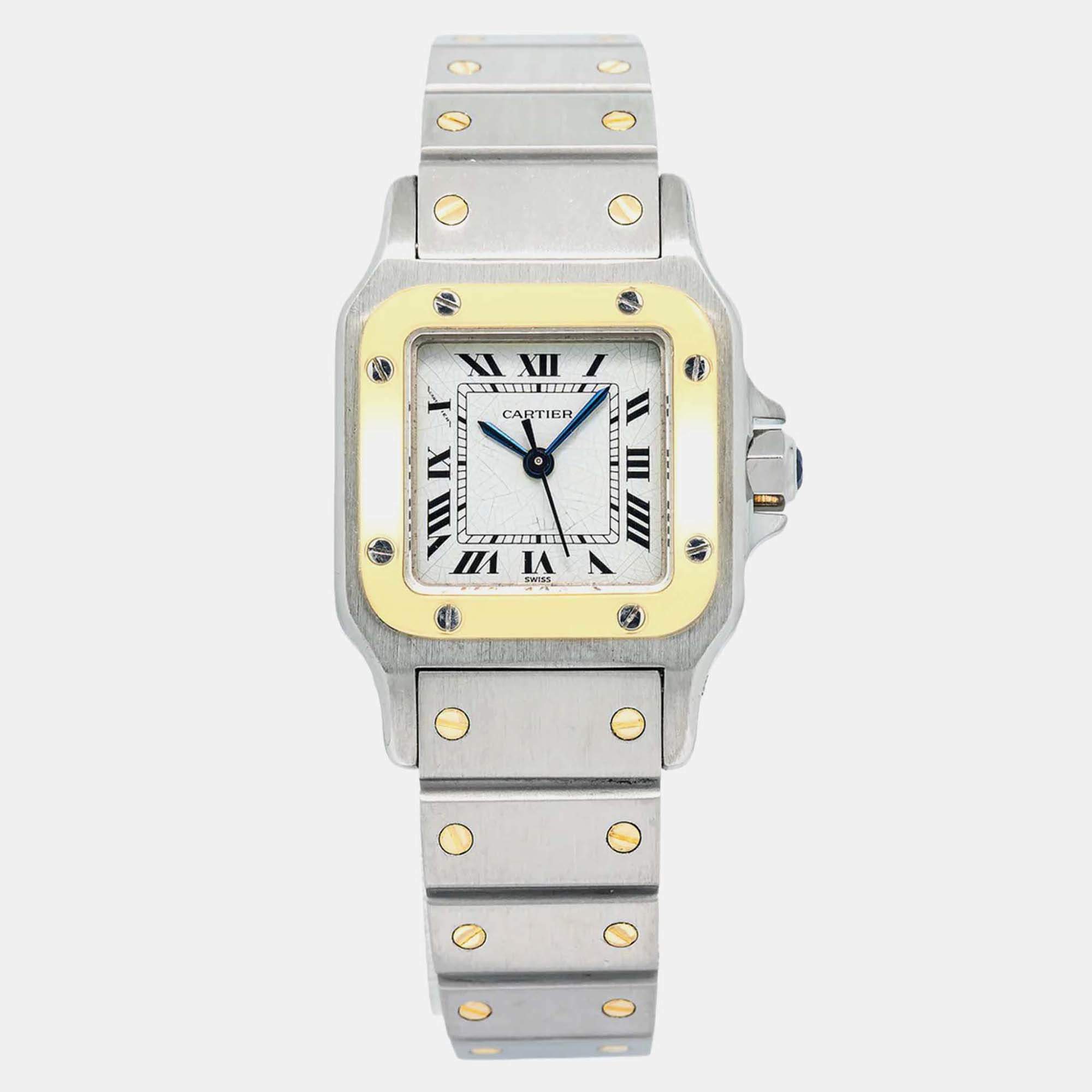 Pre Owned Cartier Santos 1170902 Automatic White 18K Yellow Gold Stainless Steel Women's Wristwatch 24mm