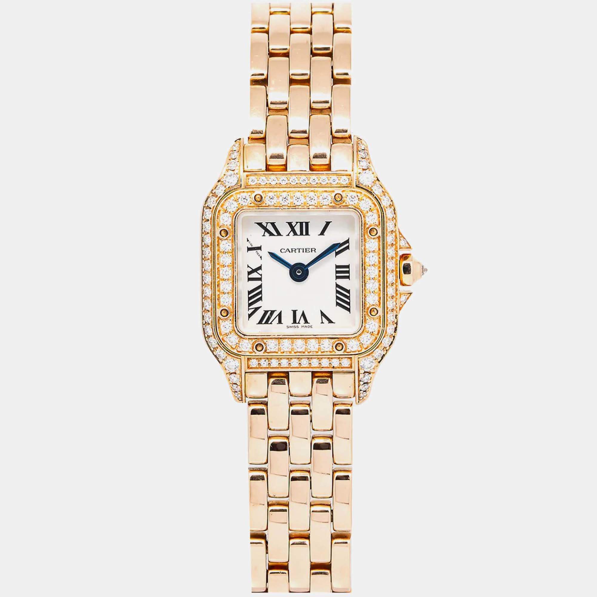 Cartier Mini Panthere WJPN0020 Quartz White18K Yellow Gold Women's Wristwatch 22 mm