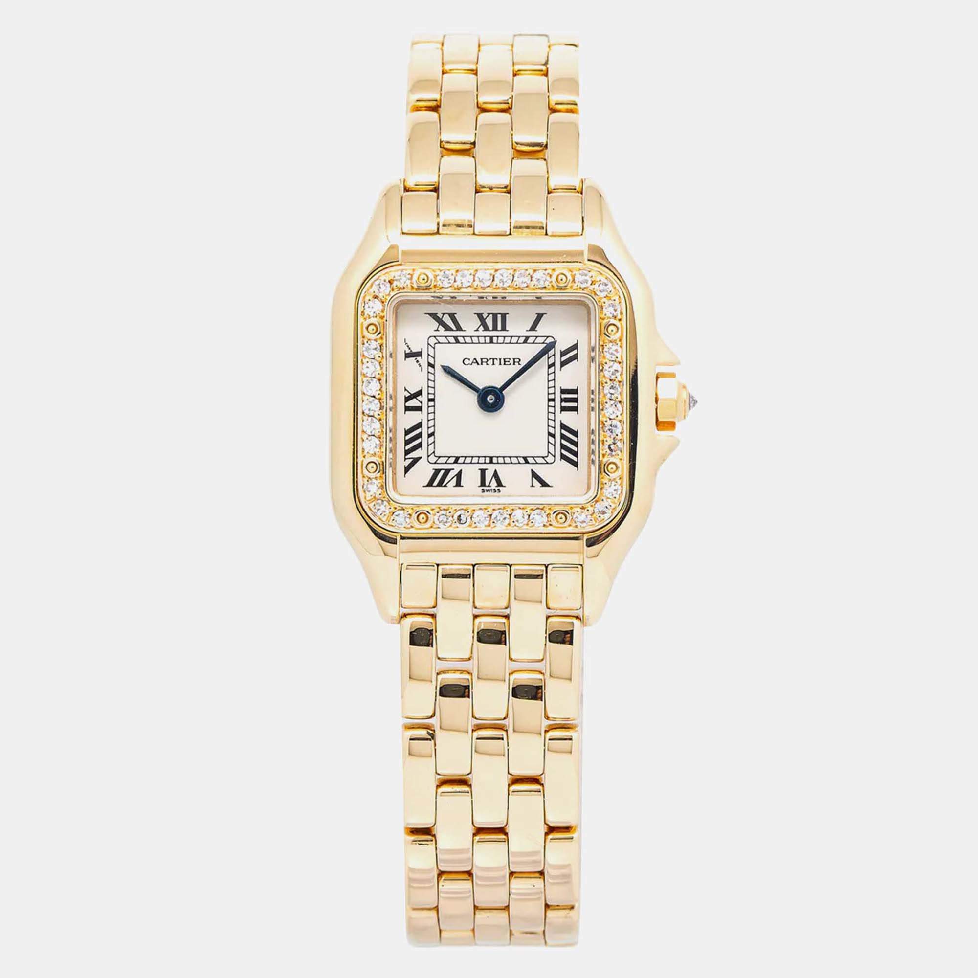 Cartier Panthere WF307089 Automatic White 18k Yellow Gold Women's Wristwatch 22 mm