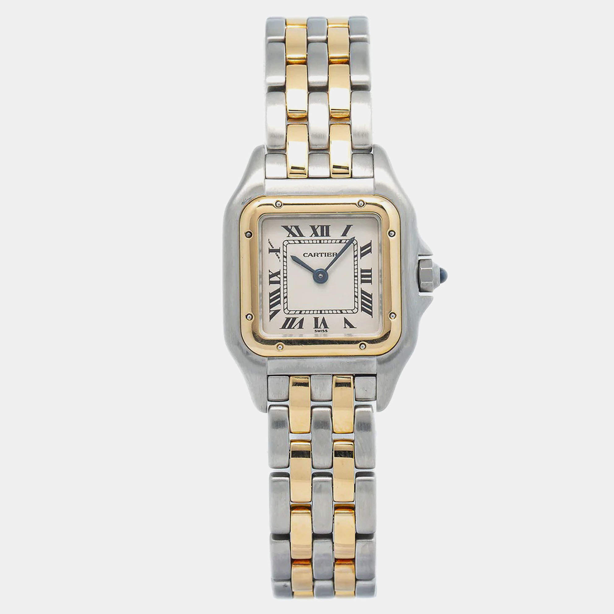 Cartier Panthere W25029B6 Quartz White 18k Yellow Gold Stainless Steel Women's Wristwatch 22 mm