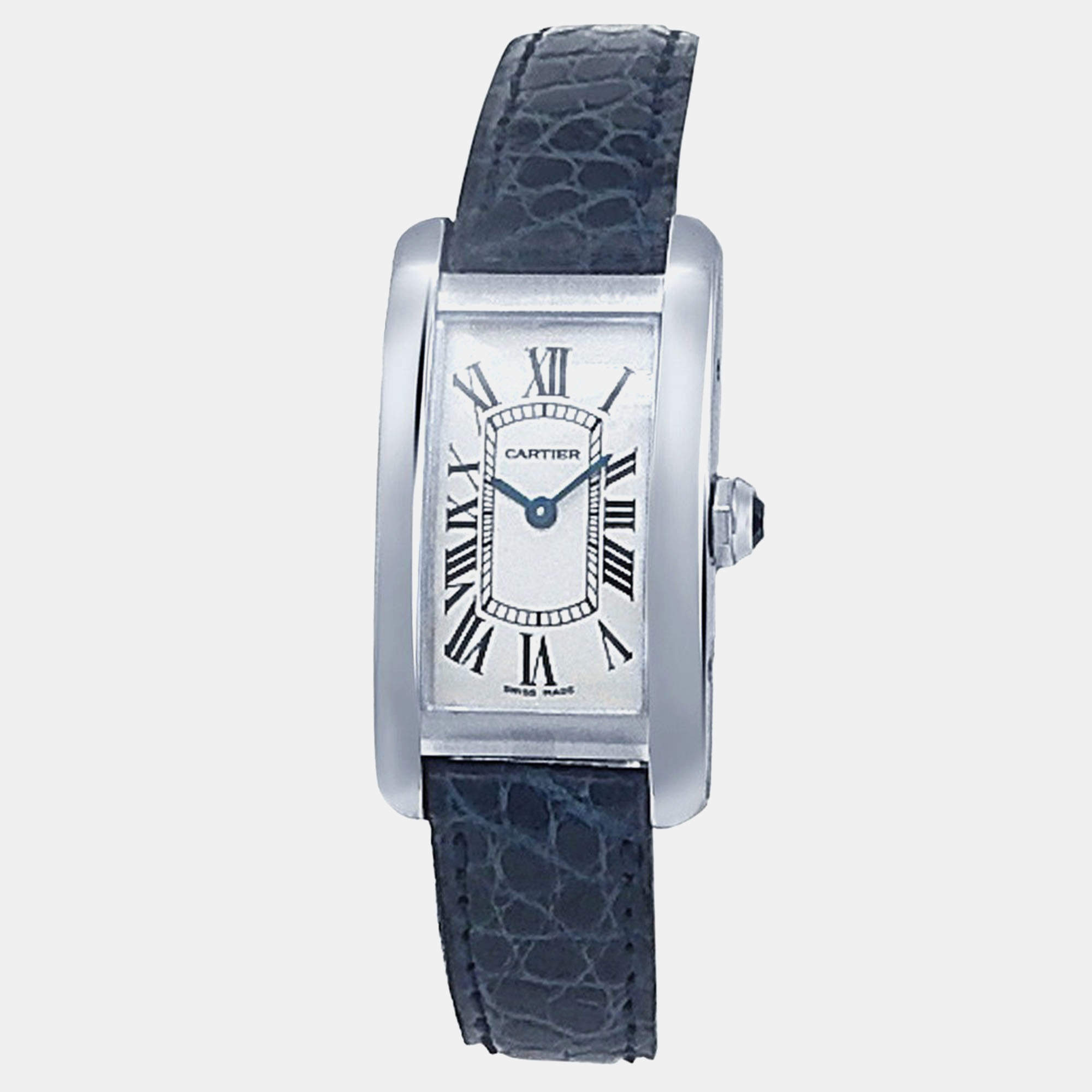 Pre Owned Cartier Tank Americaine W2601956 Quartz Silver 18k White Gold Women's Wristwatch 19 mm