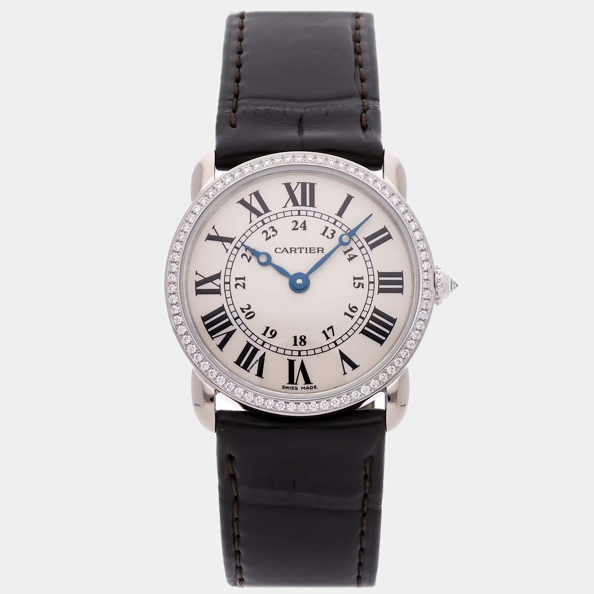 Pre Owned Cartier Ronde Louis Cartier WR000251 Quartz White 18k White Gold Women's Wristwatch 29mm