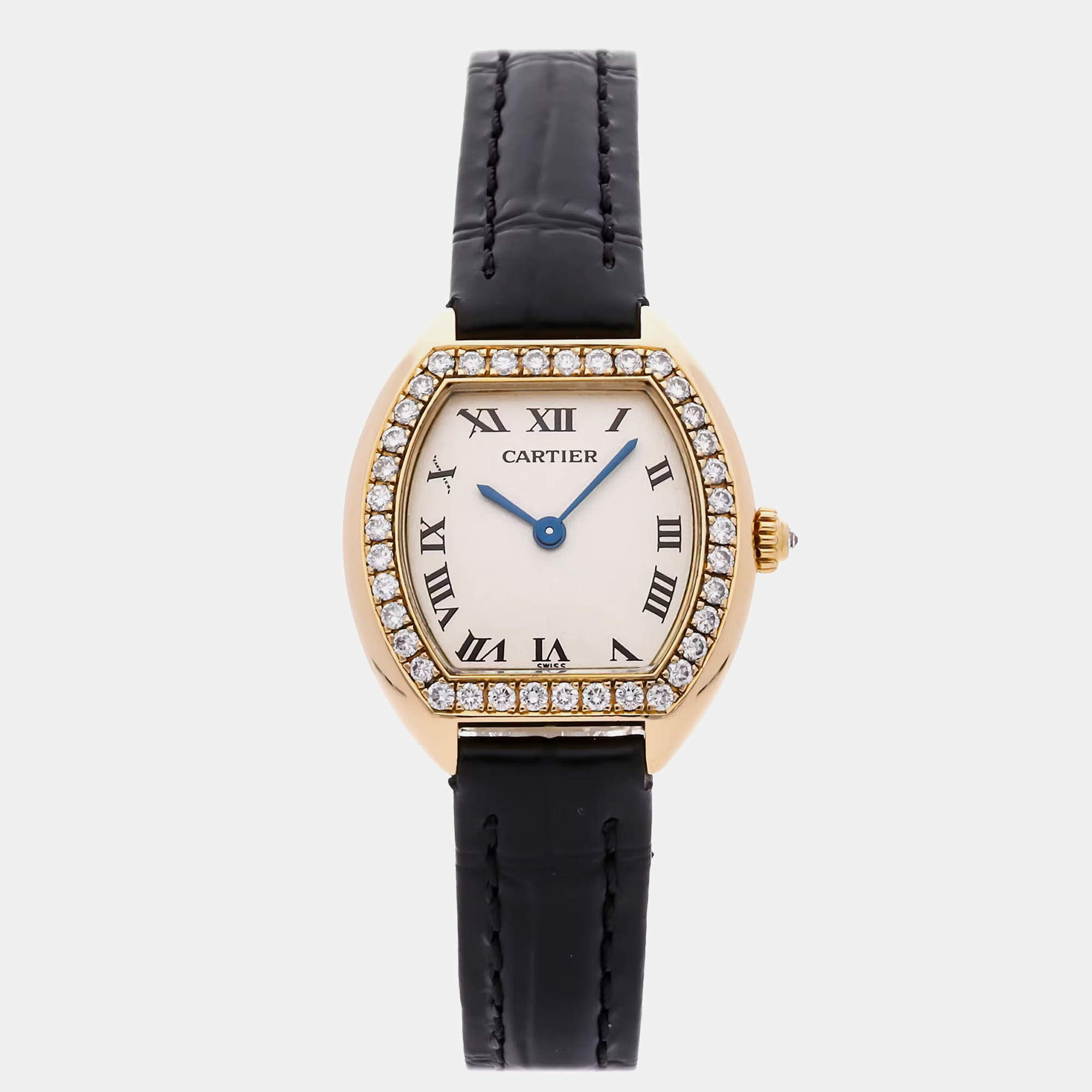 Pre Owned Cartier Tonneau WA501051 Quartz Cream 18k Yellow Gold Women’s Wristwatch 24 mm