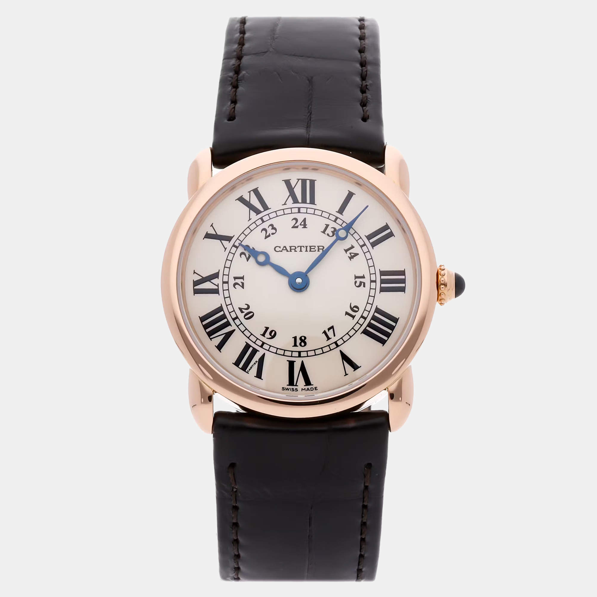 Pre Owned Cartier Ronde Louis Cartier W6800151 Quartz Cream 18k Rose Gold Women’s Wristwatch 29mm.